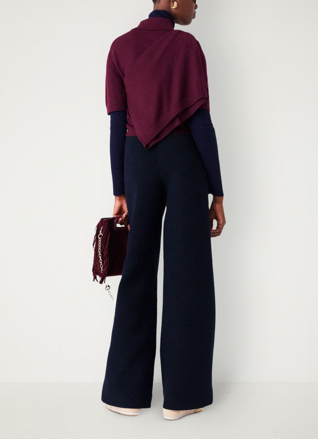 Maje High waist wide fit pantalon met tweed-look - achterkant 3 donkerblauw
