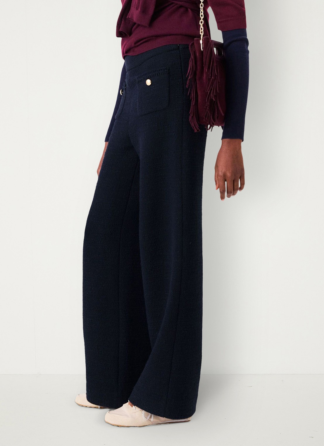 Maje High waist wide fit pantalon met tweed-look - detail 4 donkerblauw