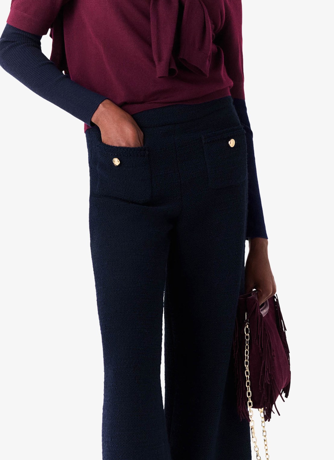 Maje High waist wide fit pantalon met tweed-look - detail 6 donkerblauw