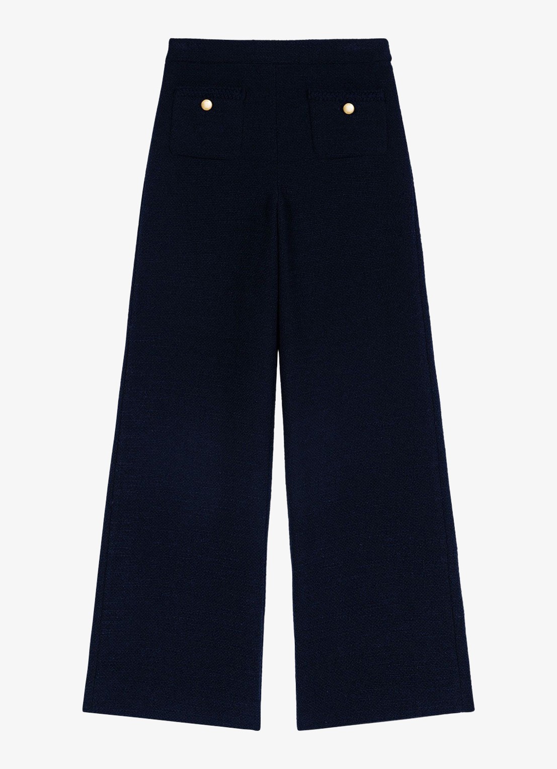 Maje High waist wide fit pantalon met tweed-look - voorkant donkerblauw