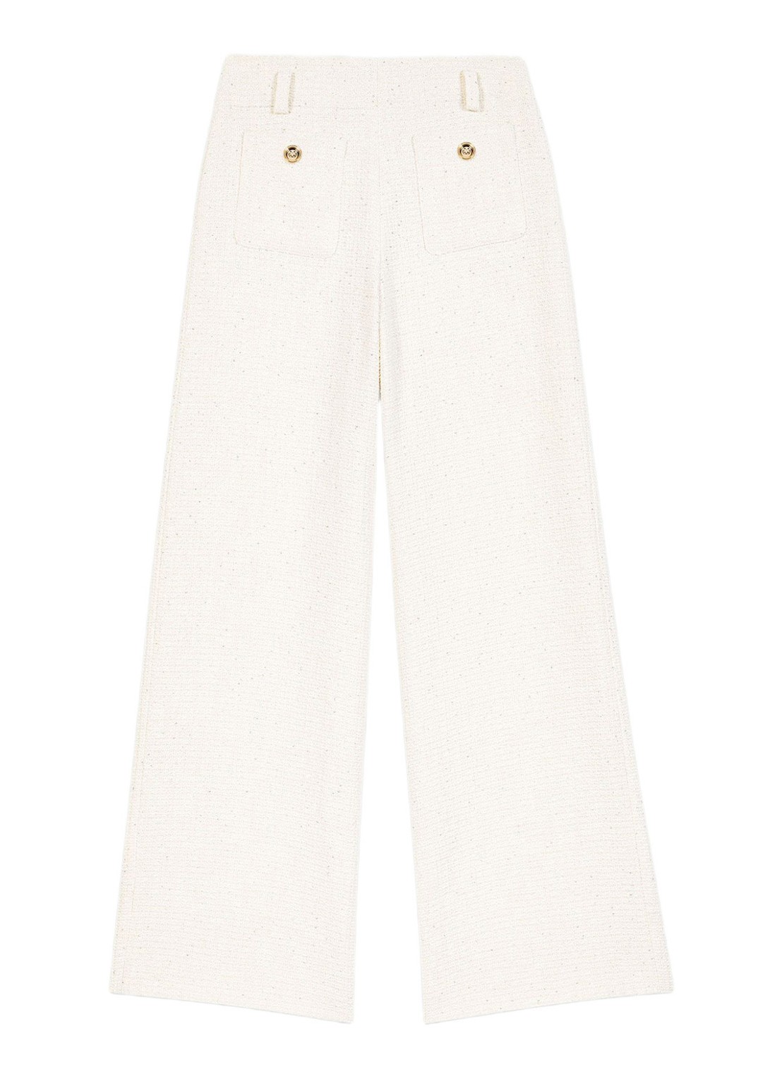 Maje High waist wide fit pantalon van bouclé met opgestikte zakken - voorkant 2 beige