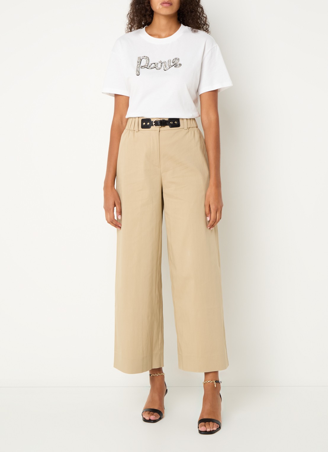 Maje High waist wide fit pantalon - voorkant 3 beige