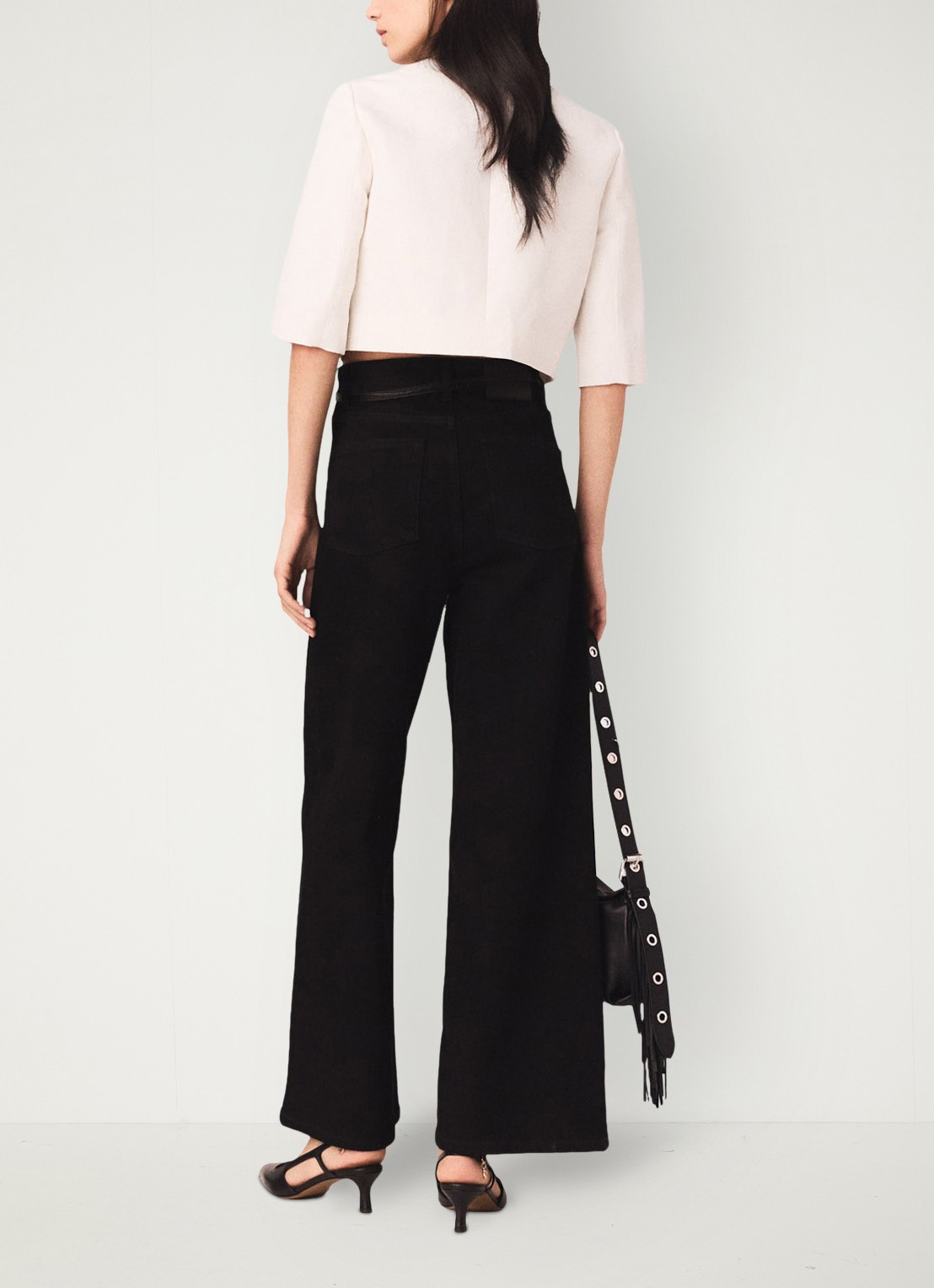 Maje High waist wide leg jeans met opgestikte zakken - achterkant 8 zwart