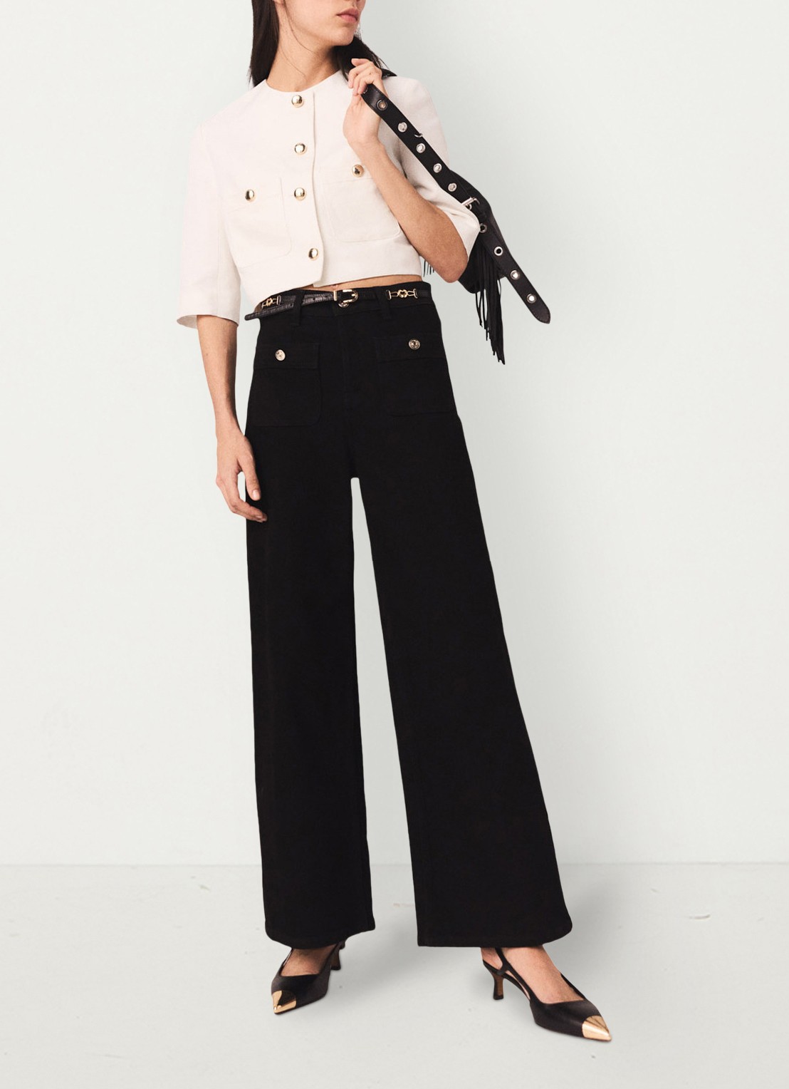 Maje High waist wide leg jeans met opgestikte zakken - detail 3 zwart