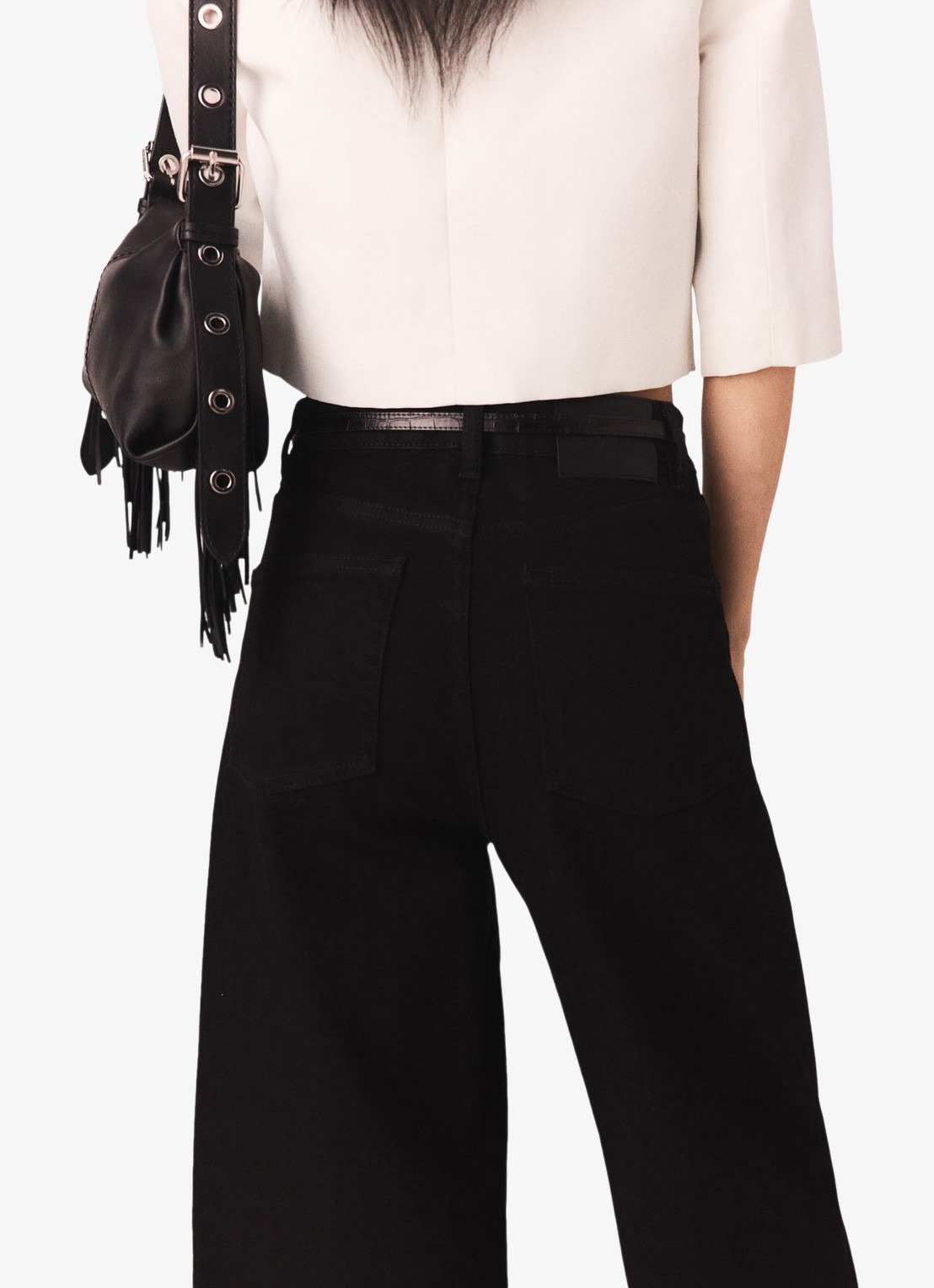 Maje High waist wide leg jeans met opgestikte zakken - detail 4 zwart