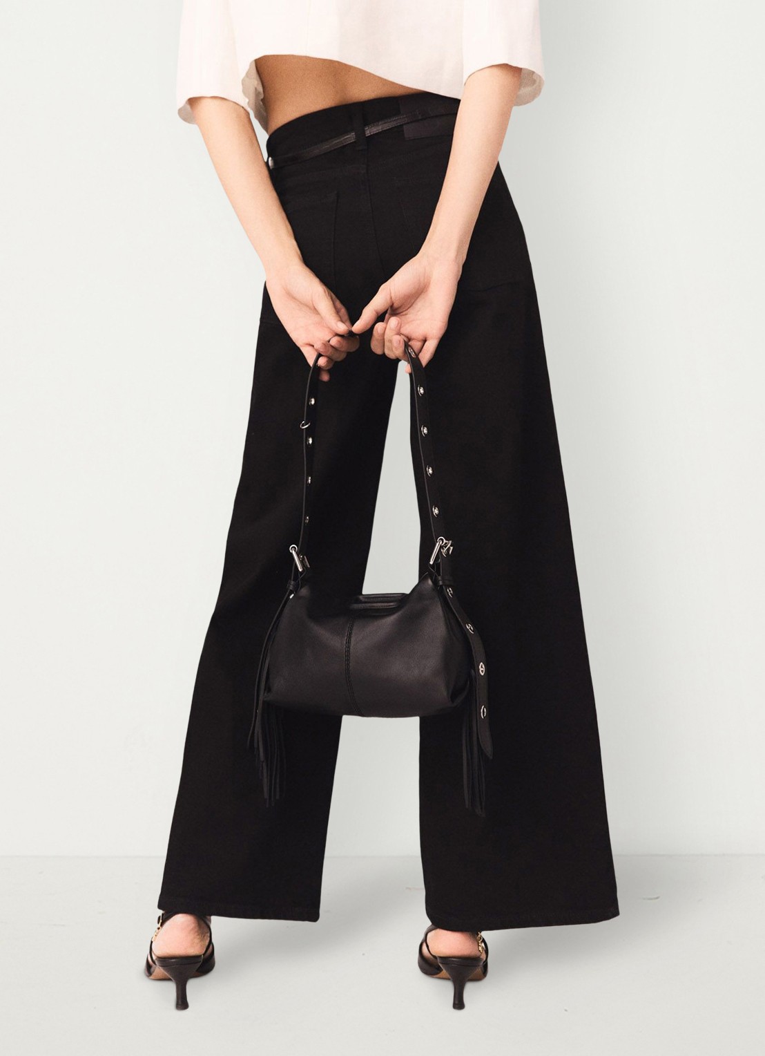 Maje High waist wide leg jeans met opgestikte zakken - detail 5 zwart