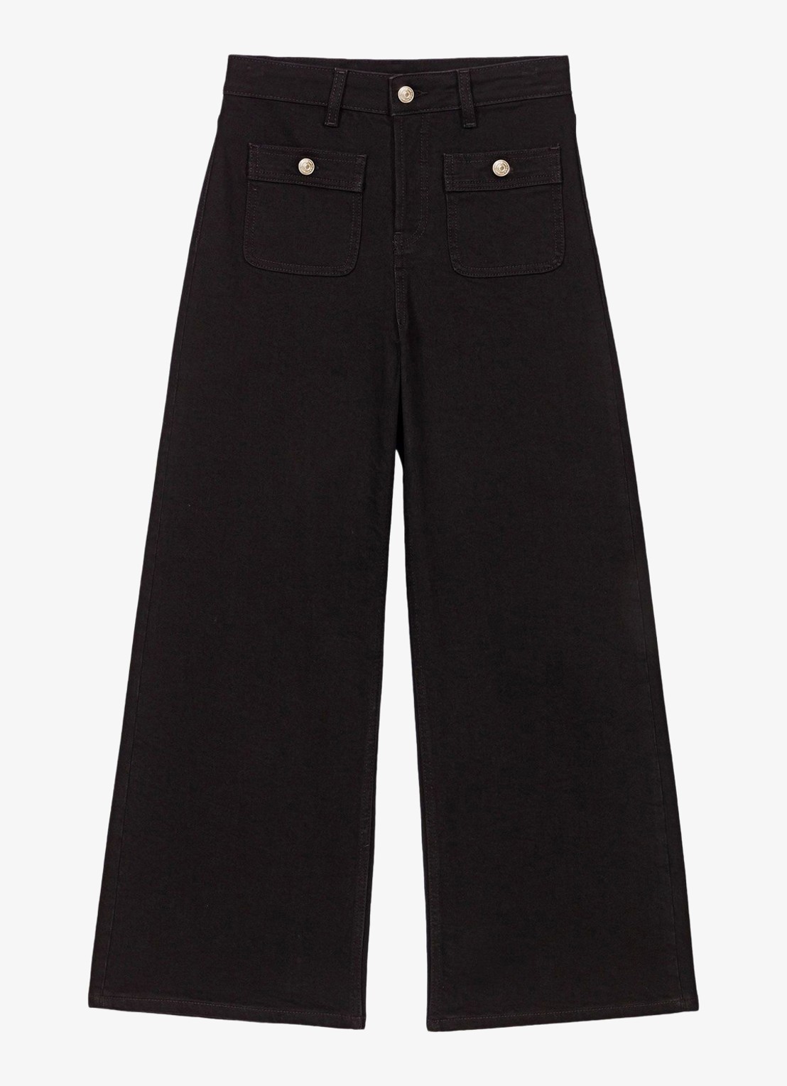 Maje High waist wide leg jeans met opgestikte zakken - voorkant 6 zwart