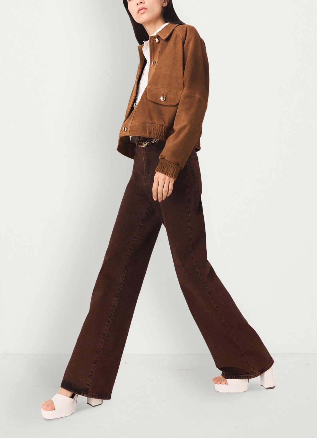 Maje High waist wide leg jeans met steekzakken - detail 4 bruin