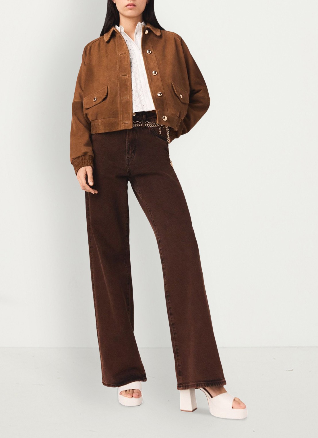 Maje High waist wide leg jeans met steekzakken - detail 5 bruin