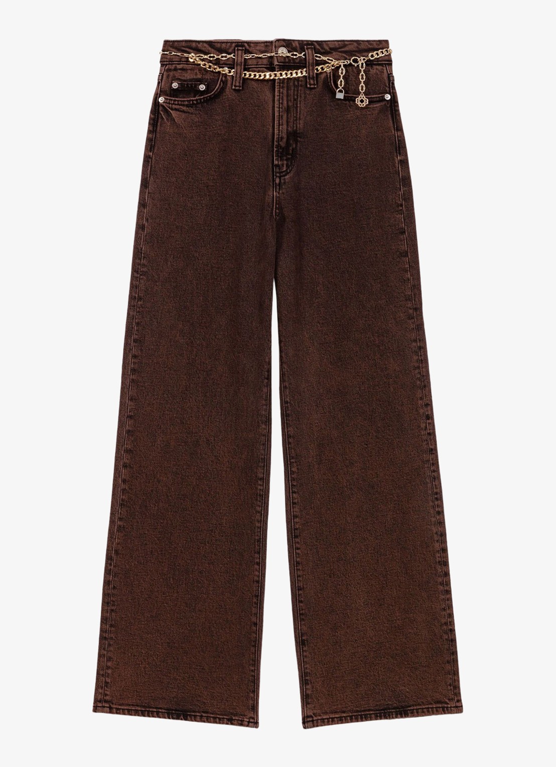 Maje High waist wide leg jeans met steekzakken - voorkant bruin