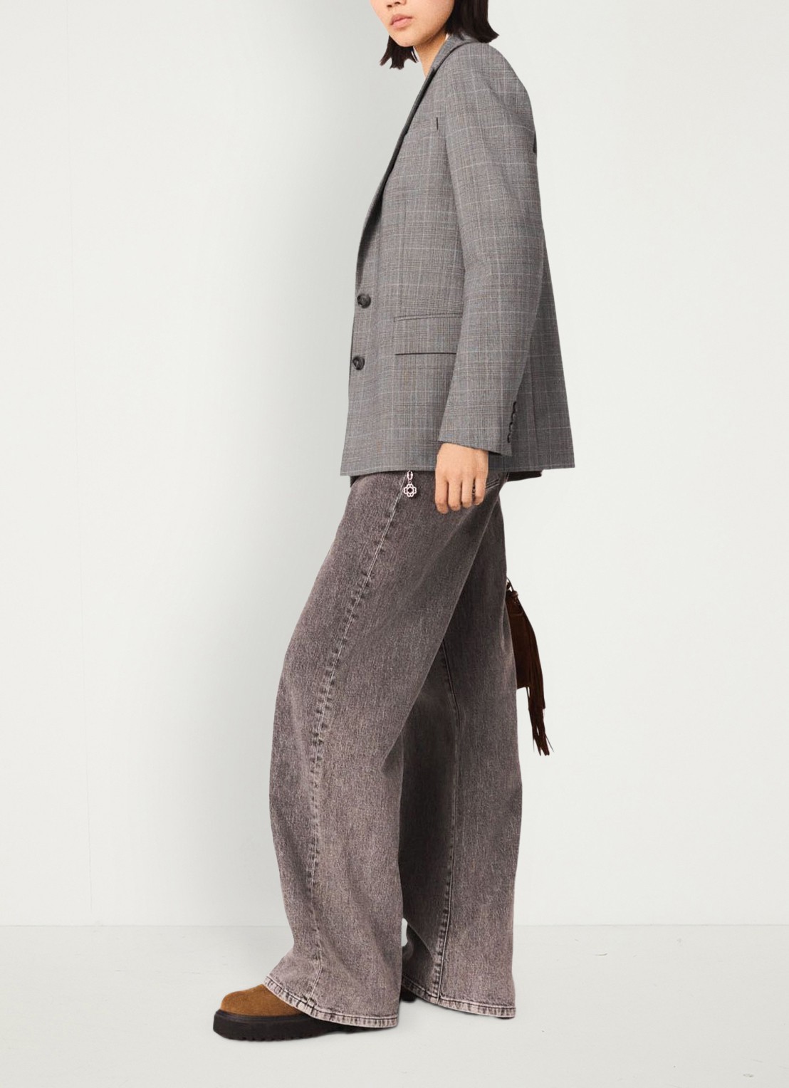 Maje High waist wide leg jeans met steekzakken - detail 2 grijs