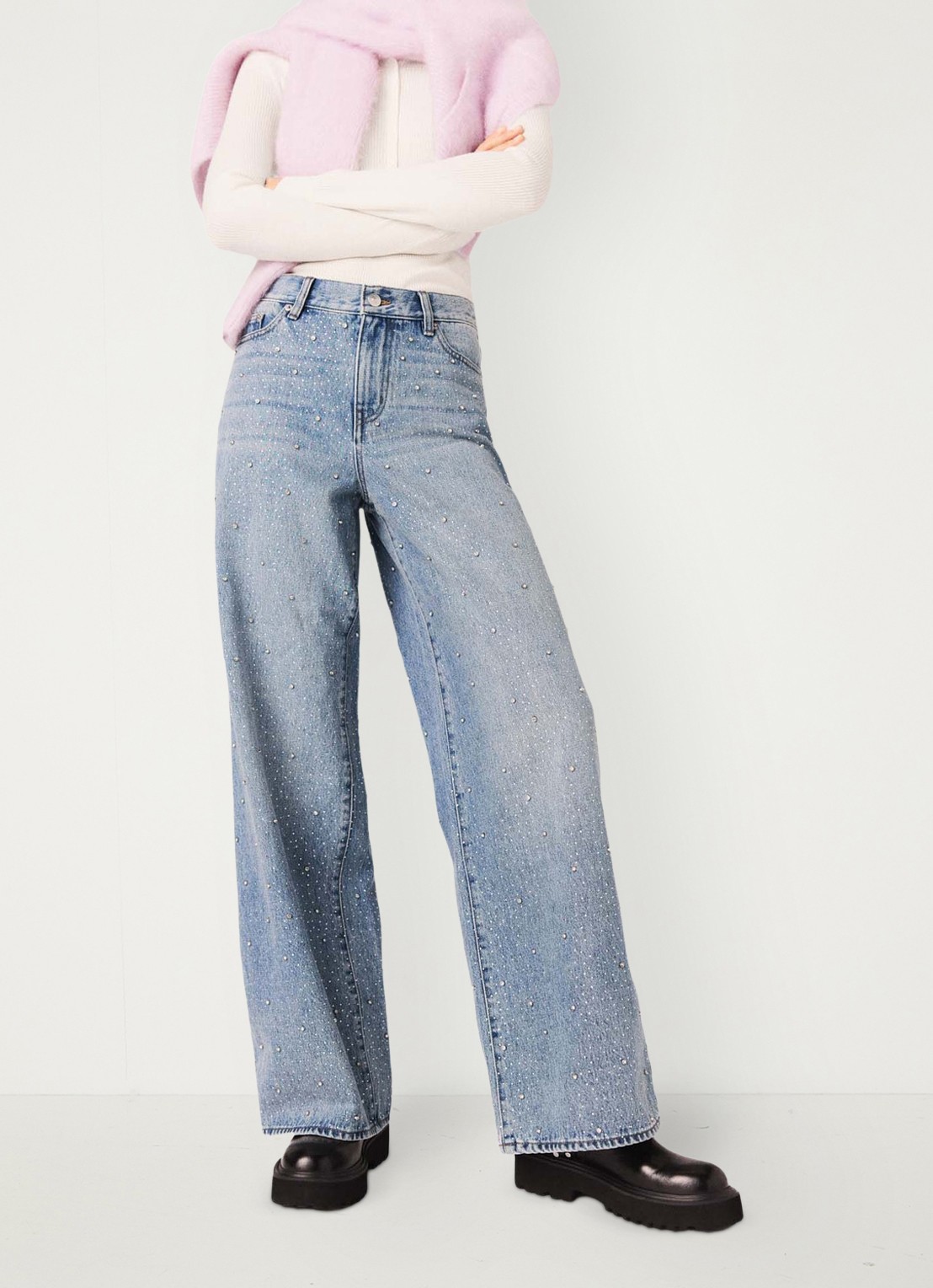 Maje High waist wide leg jeans met strass - detail 2 indigo