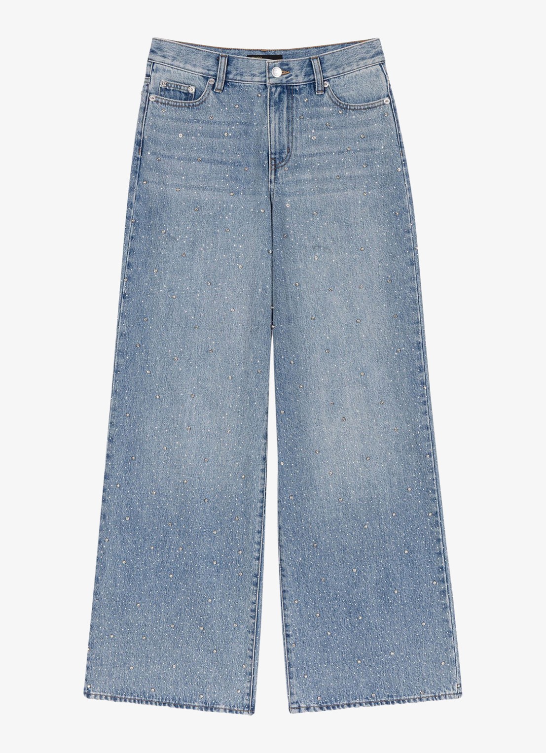 Maje High waist wide leg jeans met strass - voorkant 5 indigo