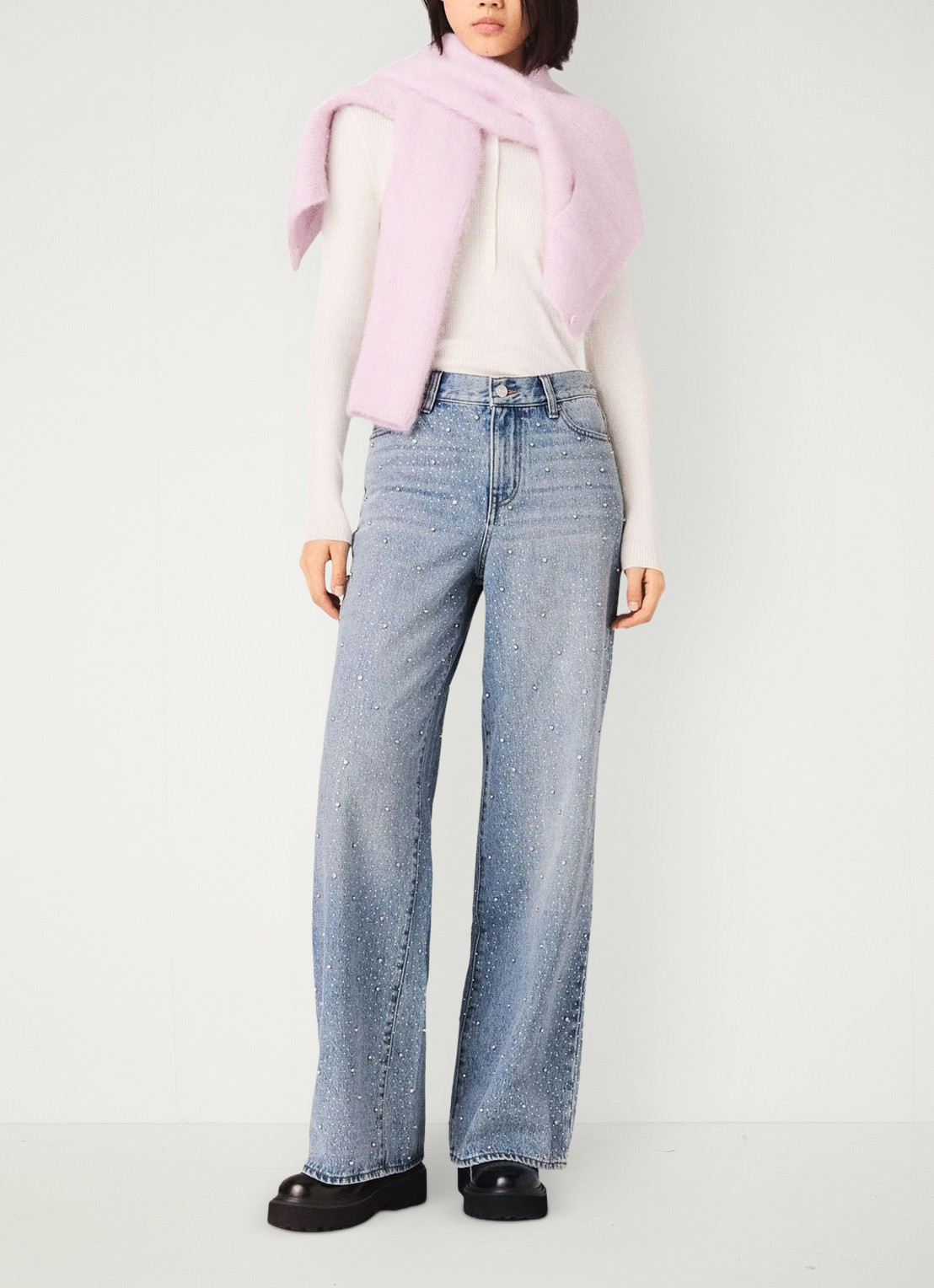 Maje High waist wide leg jeans met strass - voorkant 6 indigo