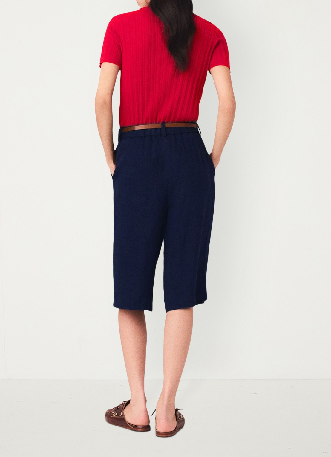 Maje Icailly high waist straight fit bermuda in linnenblend - achterkant 5 donkerblauw