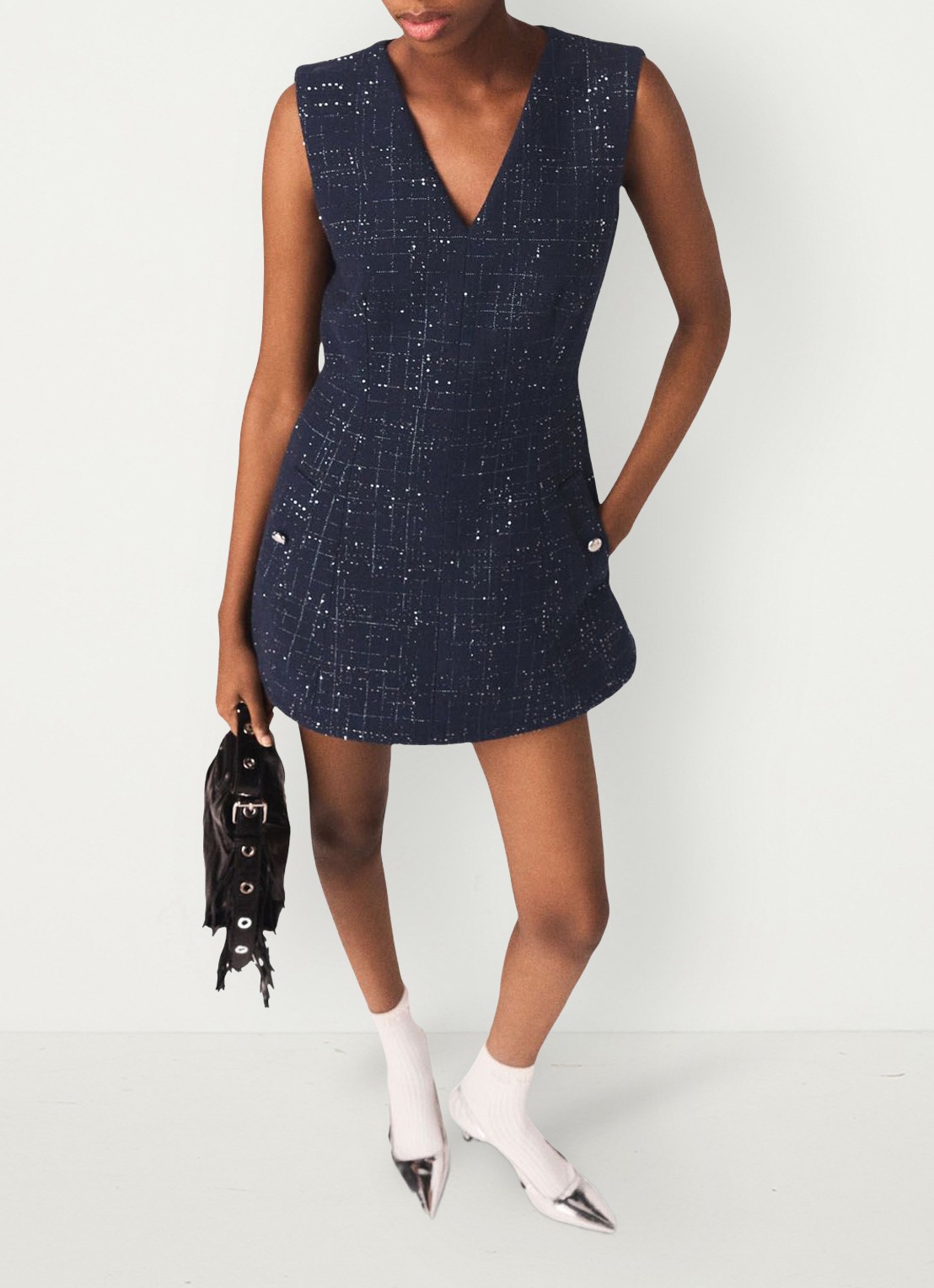 Maje Iomel mini jurk met steekzakken - detail 4 donkerblauw