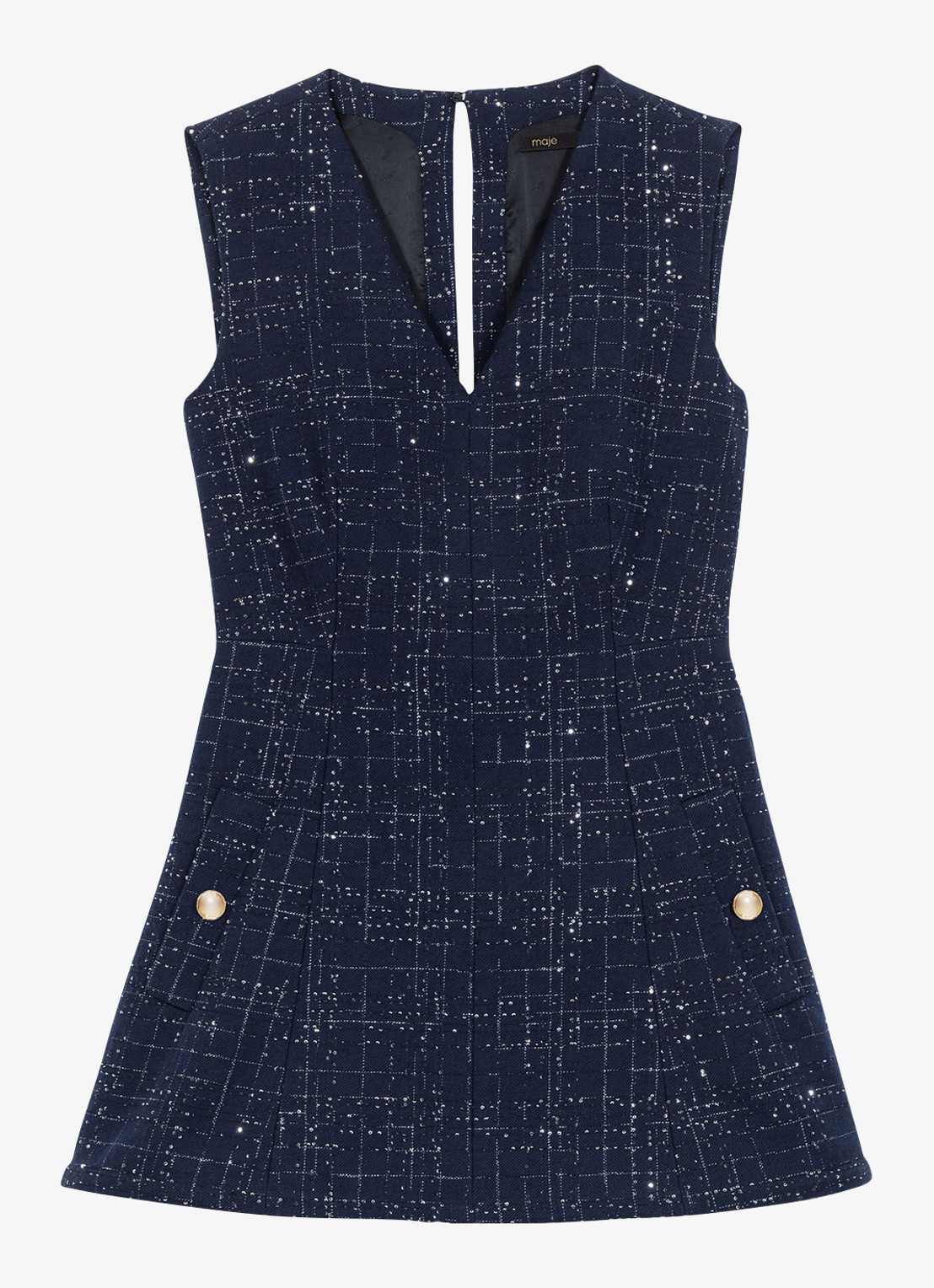 Maje Iomel mini jurk met steekzakken - voorkant 6 donkerblauw