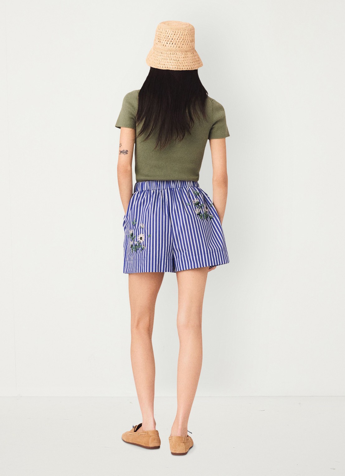 Maje Ipearl high waist wide fit korte broek met streepprint - achterkant blauw