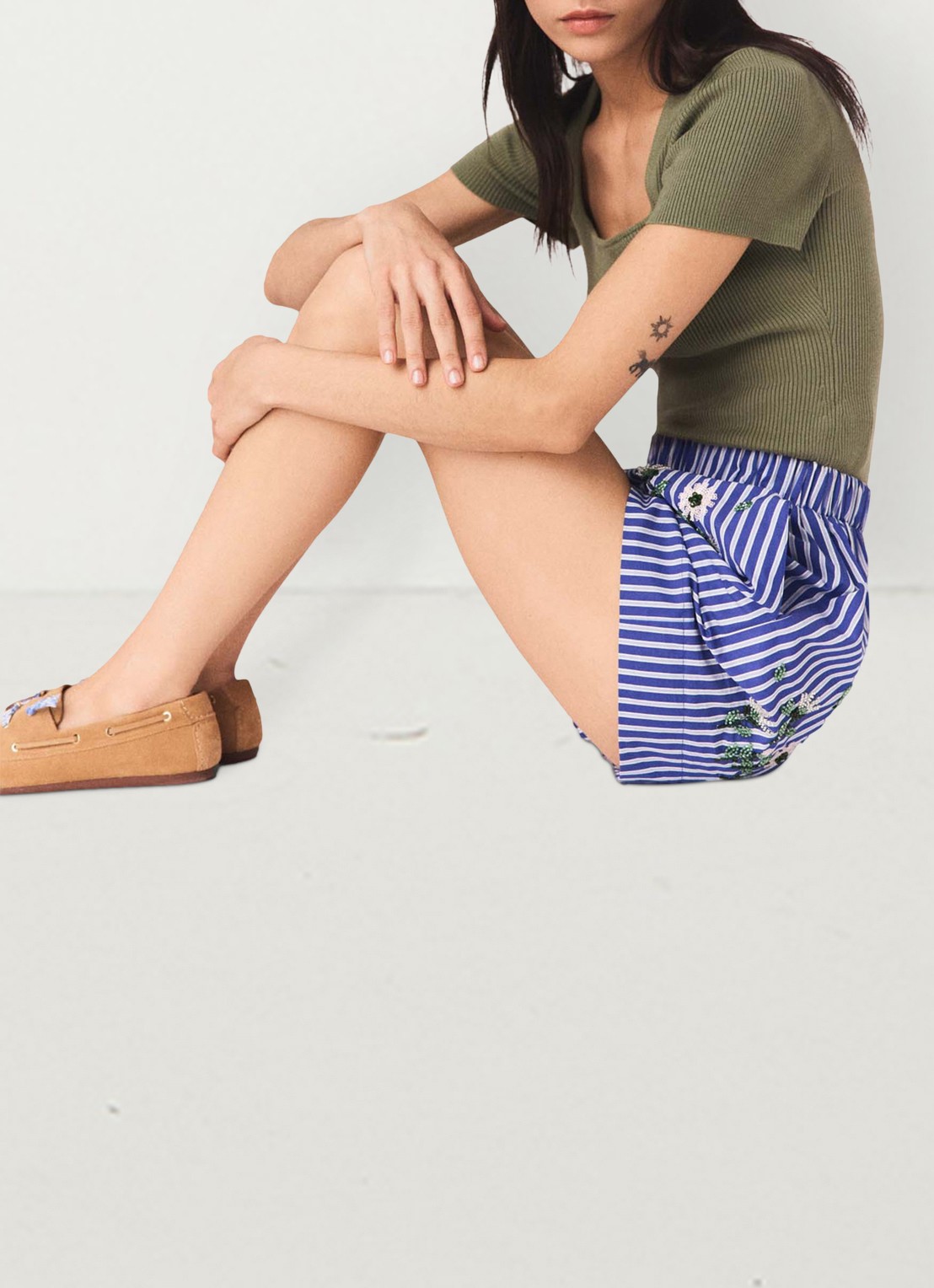 Maje Ipearl high waist wide fit korte broek met streepprint - detail 7 blauw