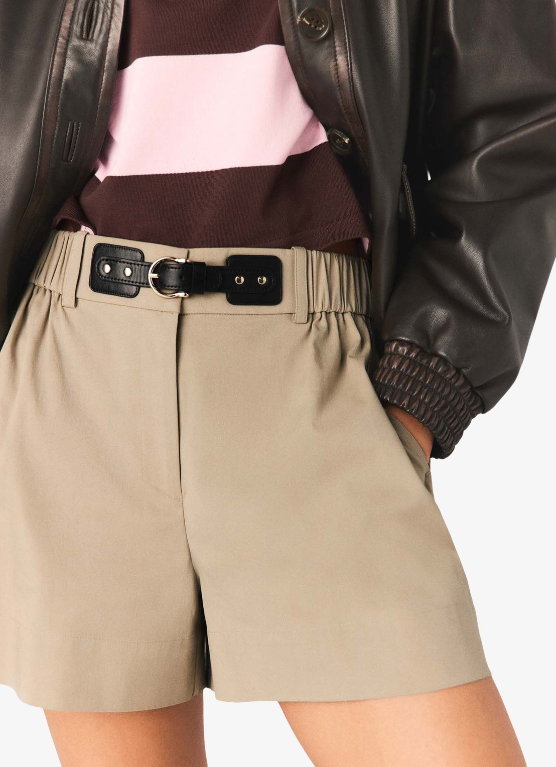 Maje Ipiuma korte broek met steekzakken - detail 2 camel