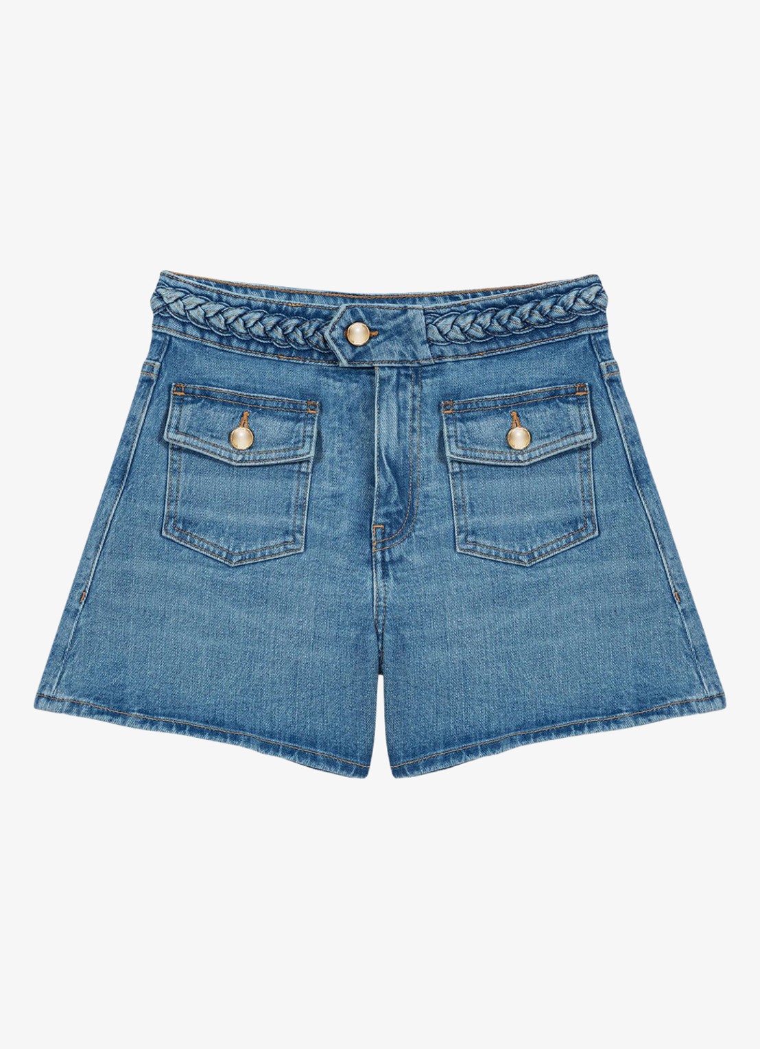 Maje Ivick korte broek van denim - voorkant donkerblauw