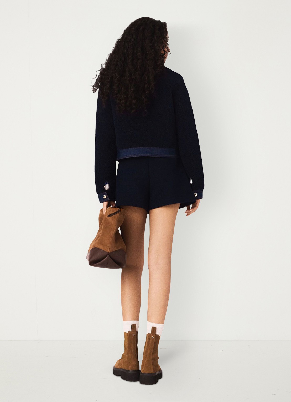 Maje Jack van bouclé  met details van denim - achterkant 4 donkerblauw