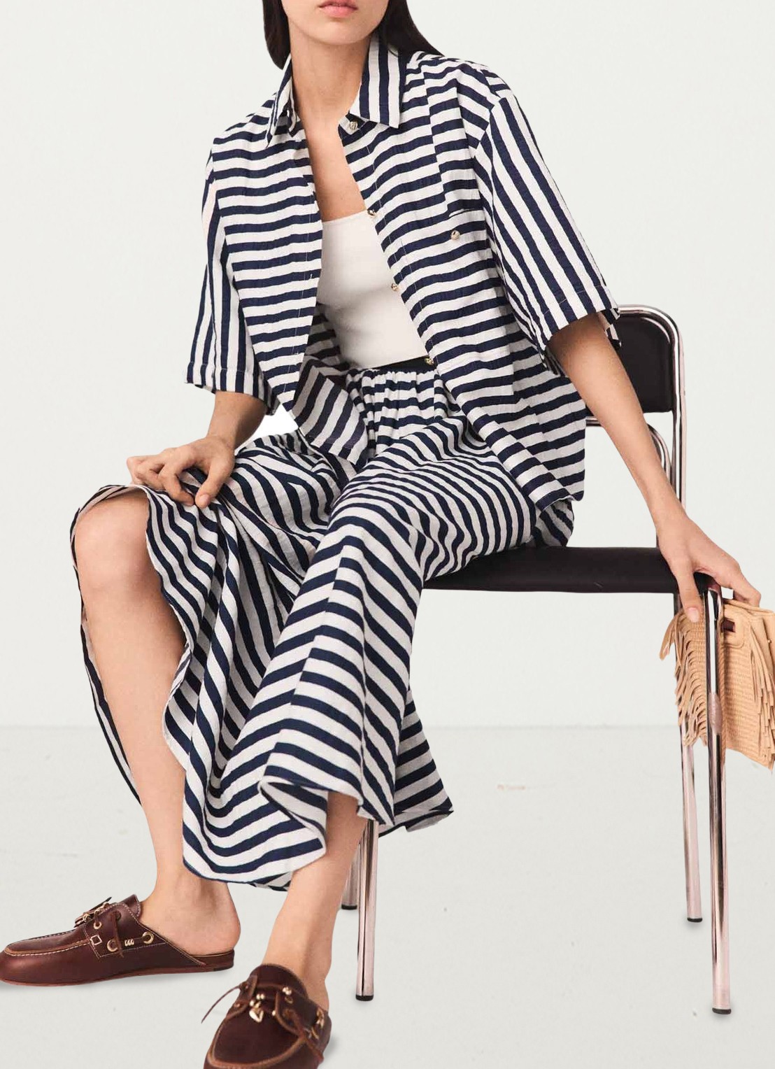 Maje Jalais midi rok met streepprint - detail 3 donkerblauw
