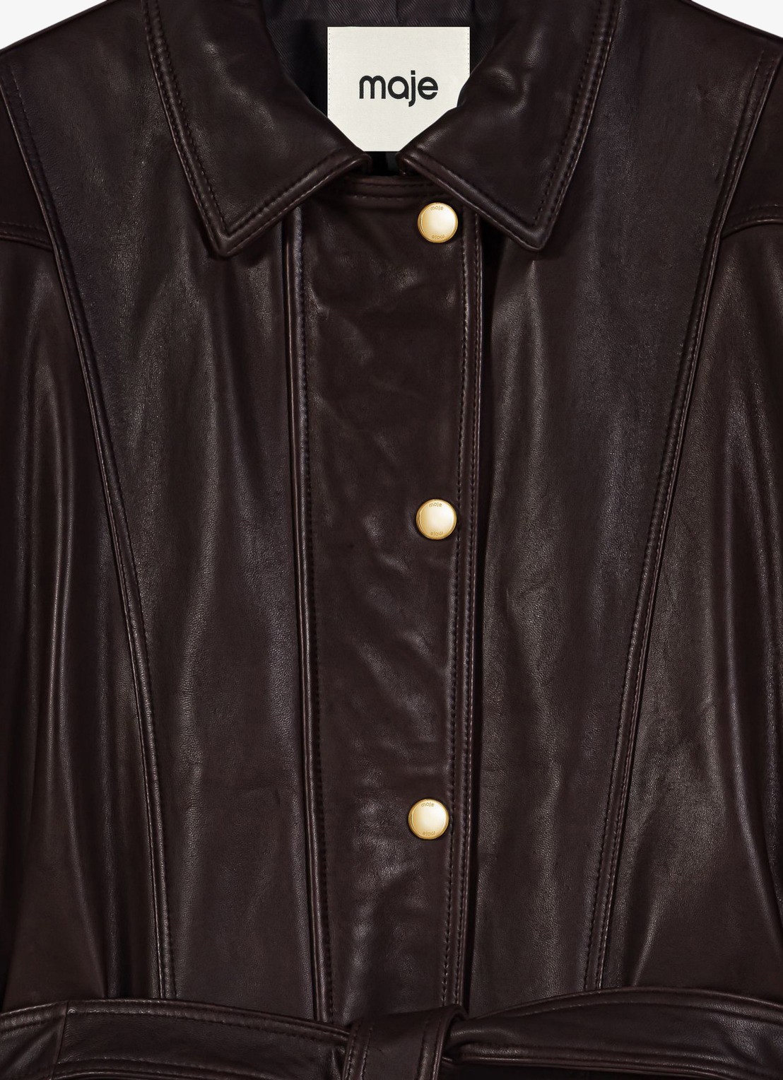 Maje Jas van lamsleer met strikceintuur - detail 5 bruin