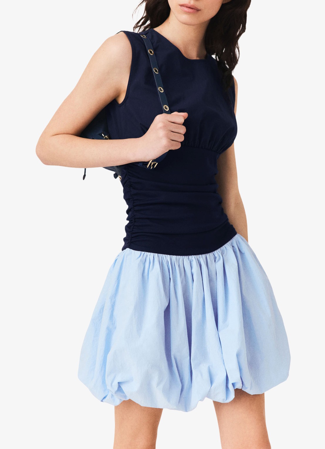 Maje Jersey en katoen mix jurk - detail 2 donkerblauw