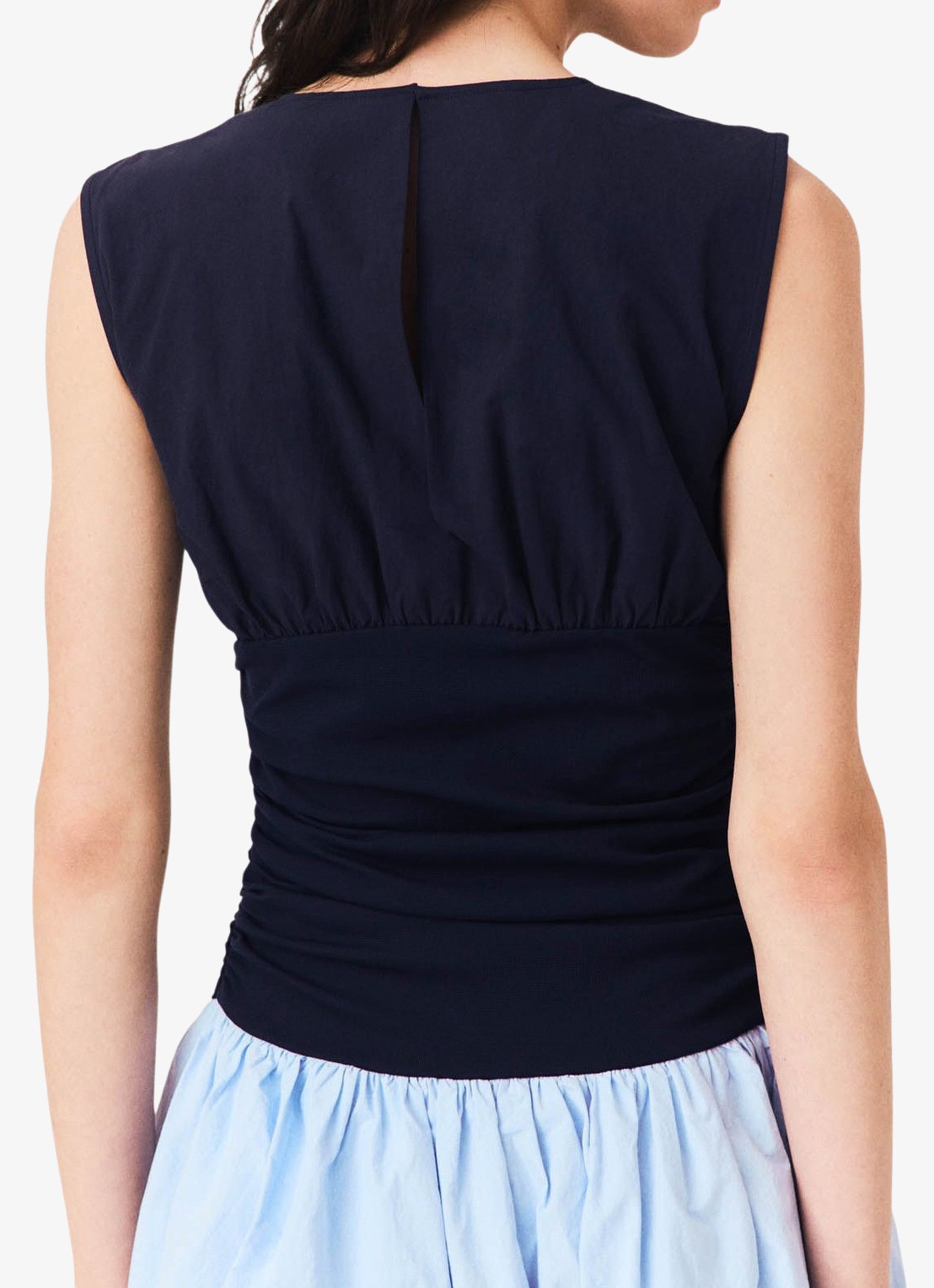 Maje Jersey en katoen mix jurk - detail 5 donkerblauw