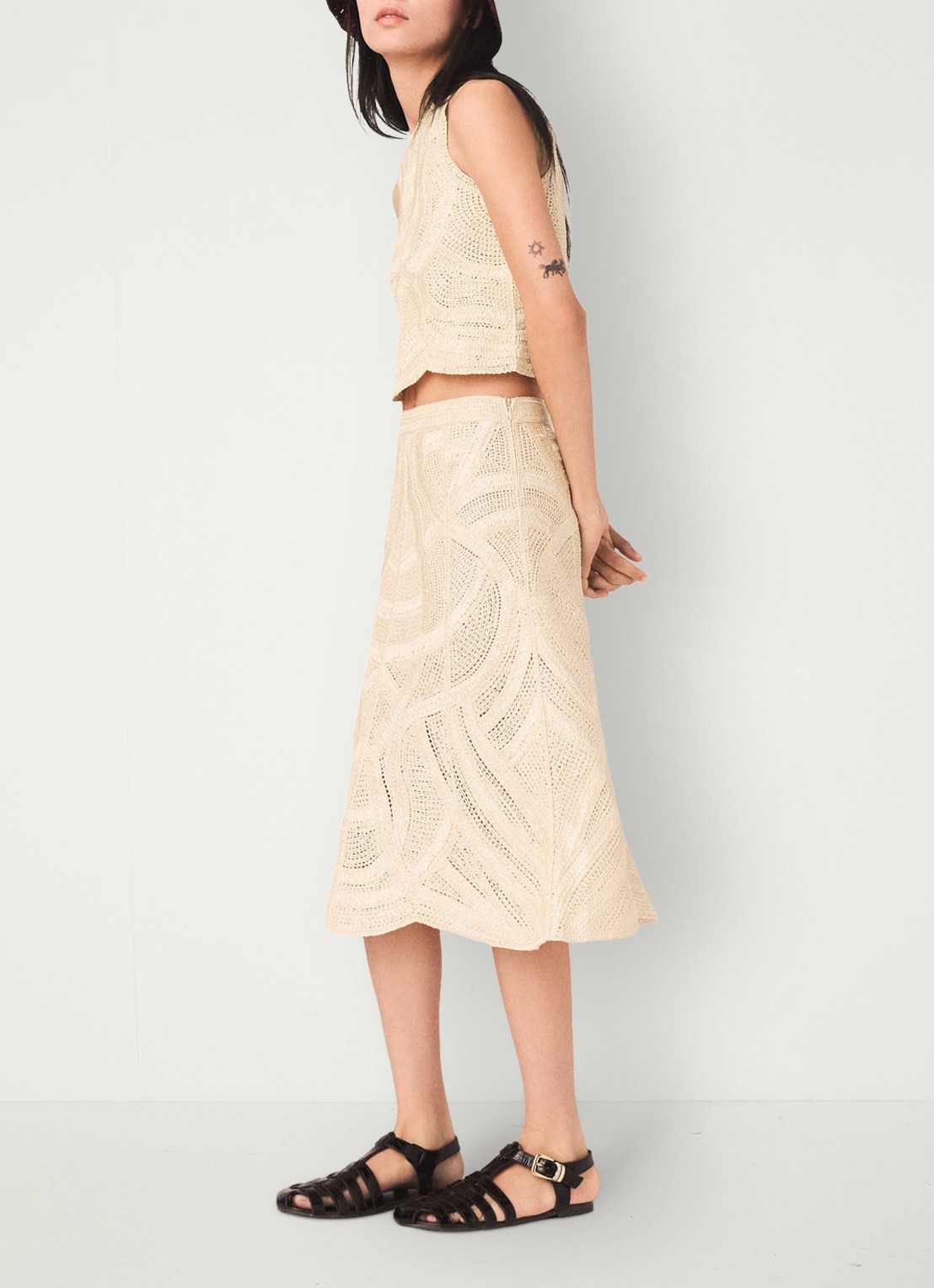 Maje Jight midi rok met borduring - detail 5 beige