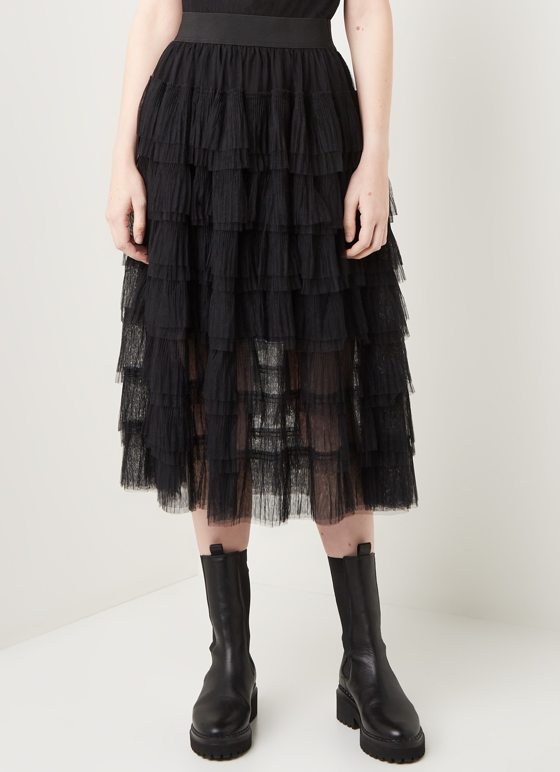 Maje Josepha gelaagde midirok van mesh - detail 3 zwart