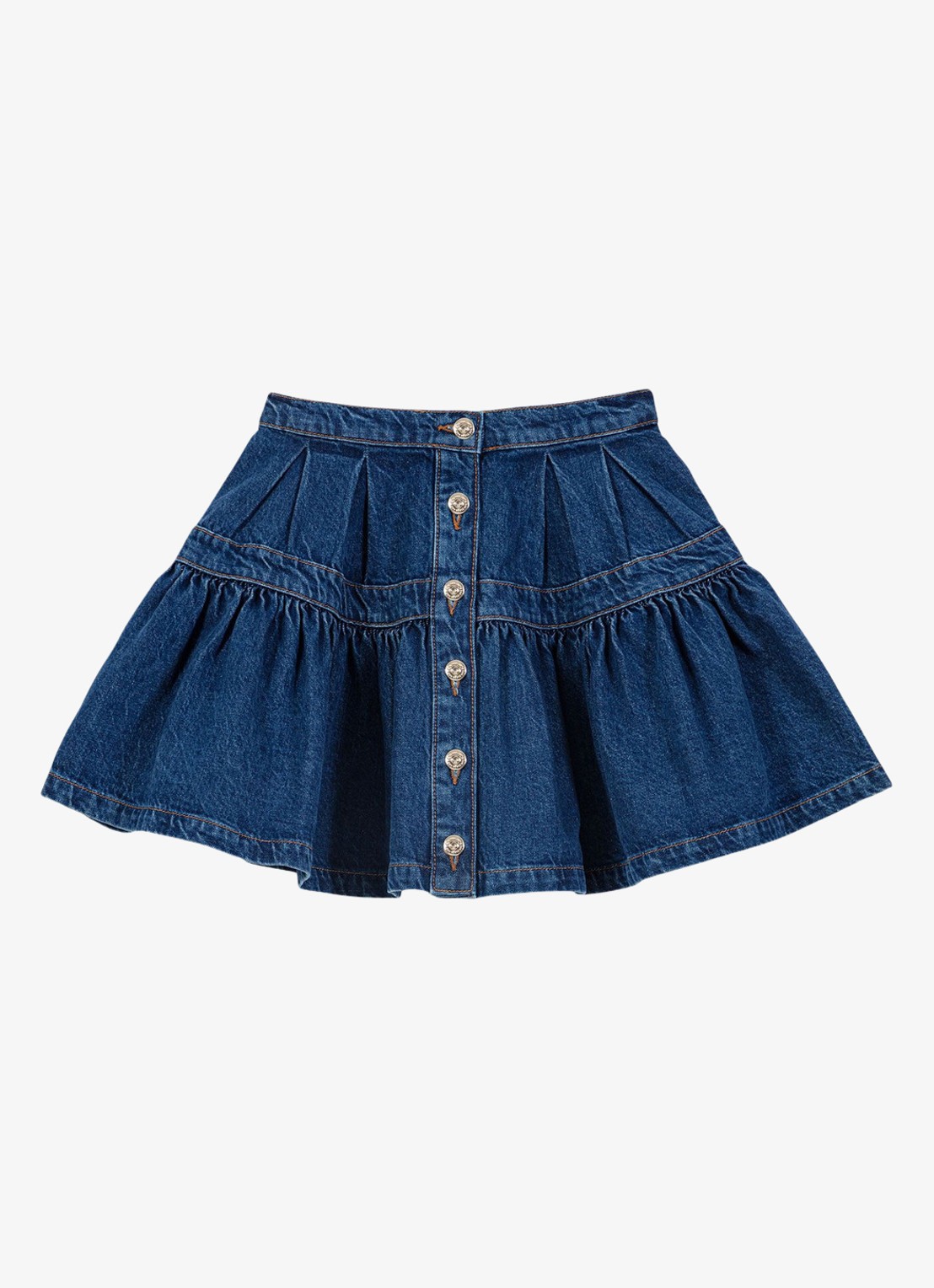 Maje Juponim mini spijkerrok met plooien - voorkant 3 donkerblauw