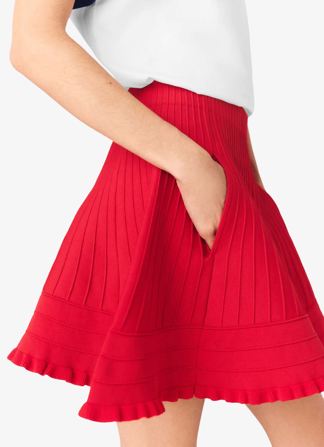 Maje Jutell rok met plooien en steekzakken - detail 5 steenrood