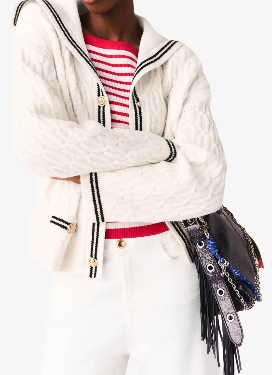 Maje Kabelgebreid vest van wol - detail 2 beige