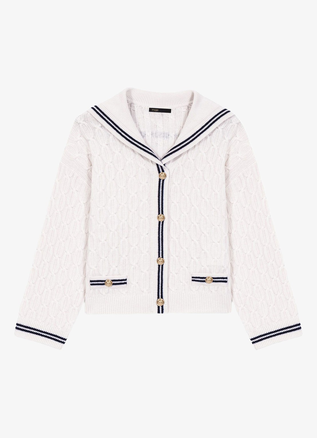 Maje Kabelgebreid vest van wol - voorkant 5 beige