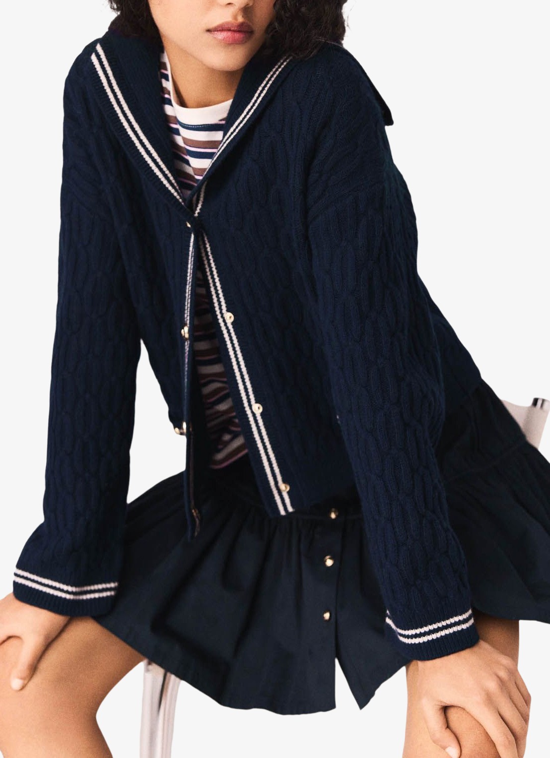 Maje Kabelgebreid vest van wol - detail 6 blauw