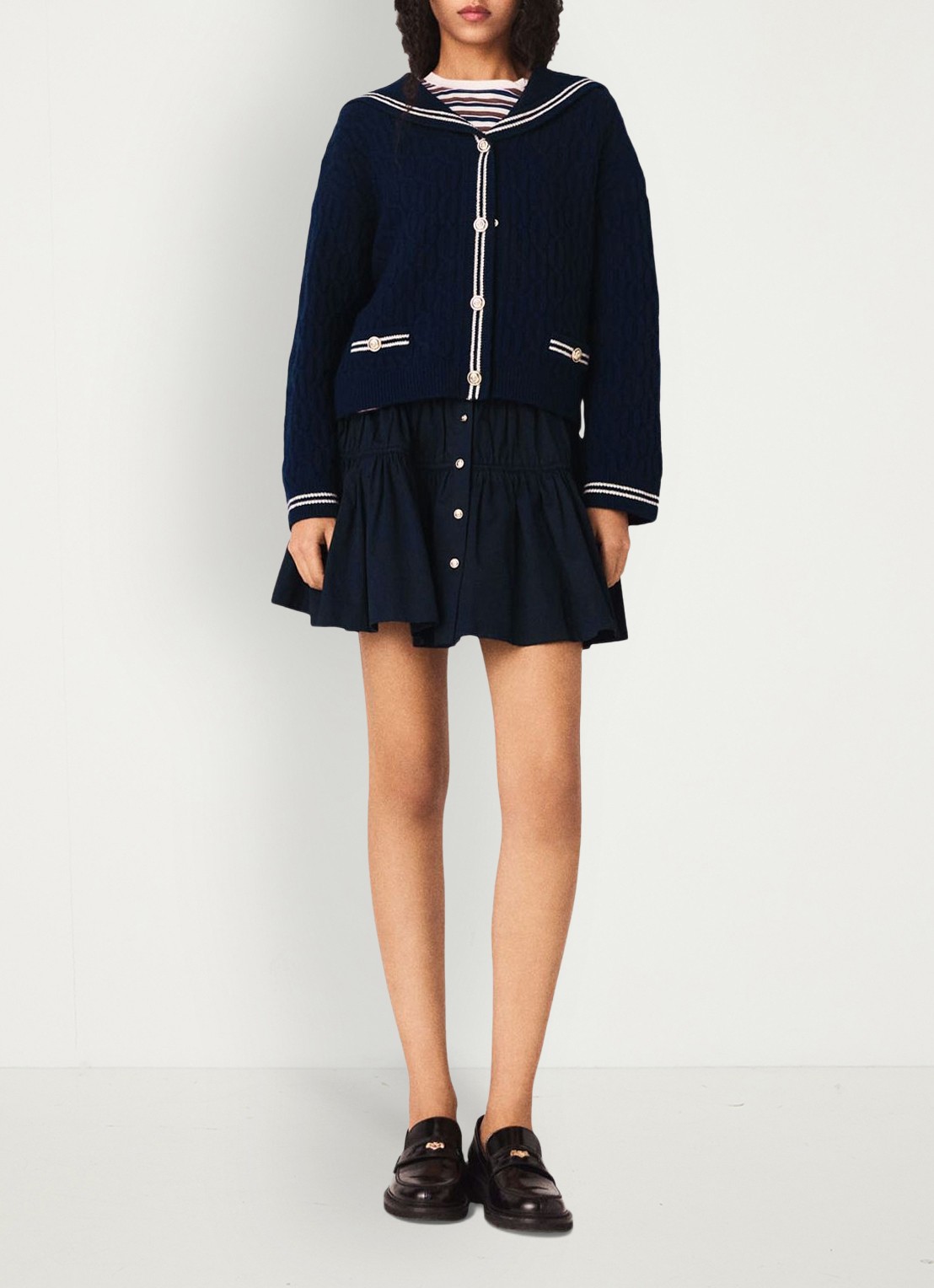 Maje Kabelgebreid vest van wol - voorkant 3 blauw