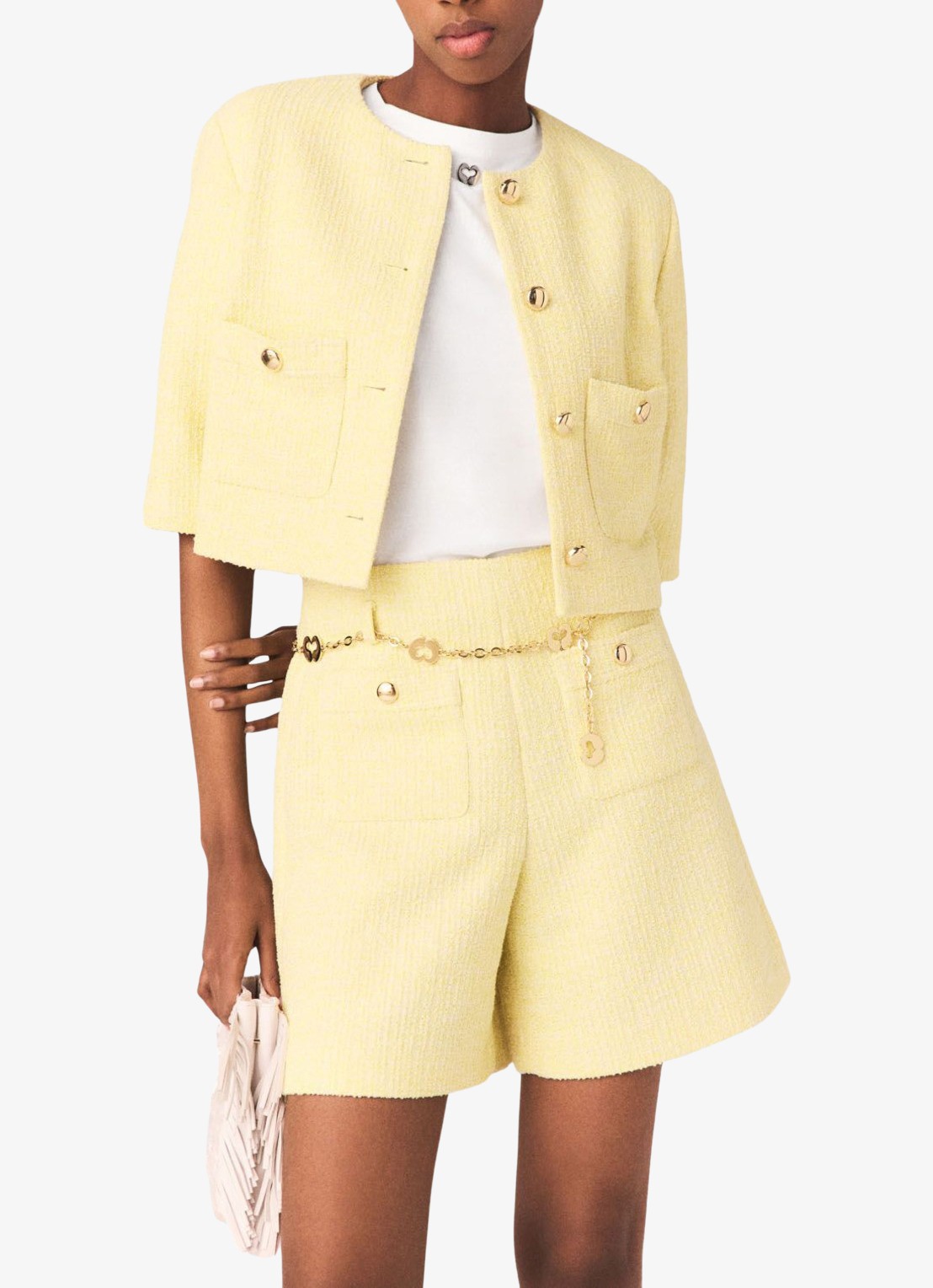 Maje korte broek met tweed-look - detail 8 lichtgeel