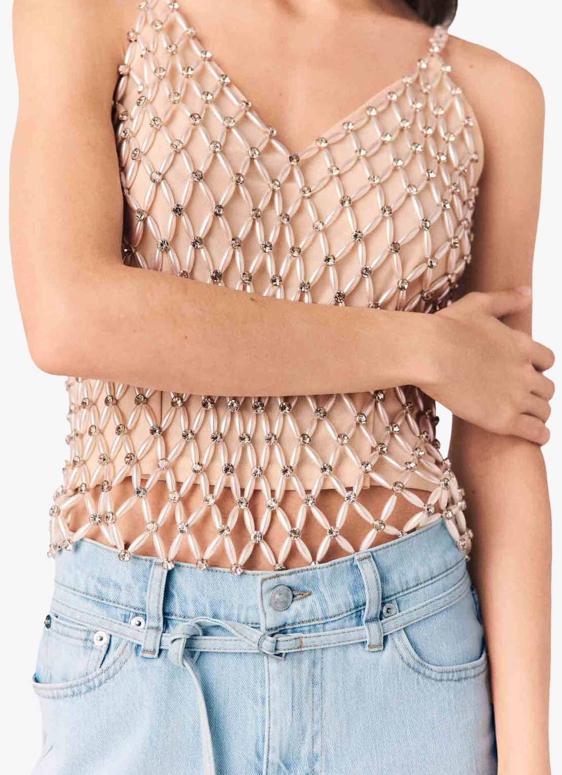 Maje Lakoya top met kralendecoratie - detail 7 beige