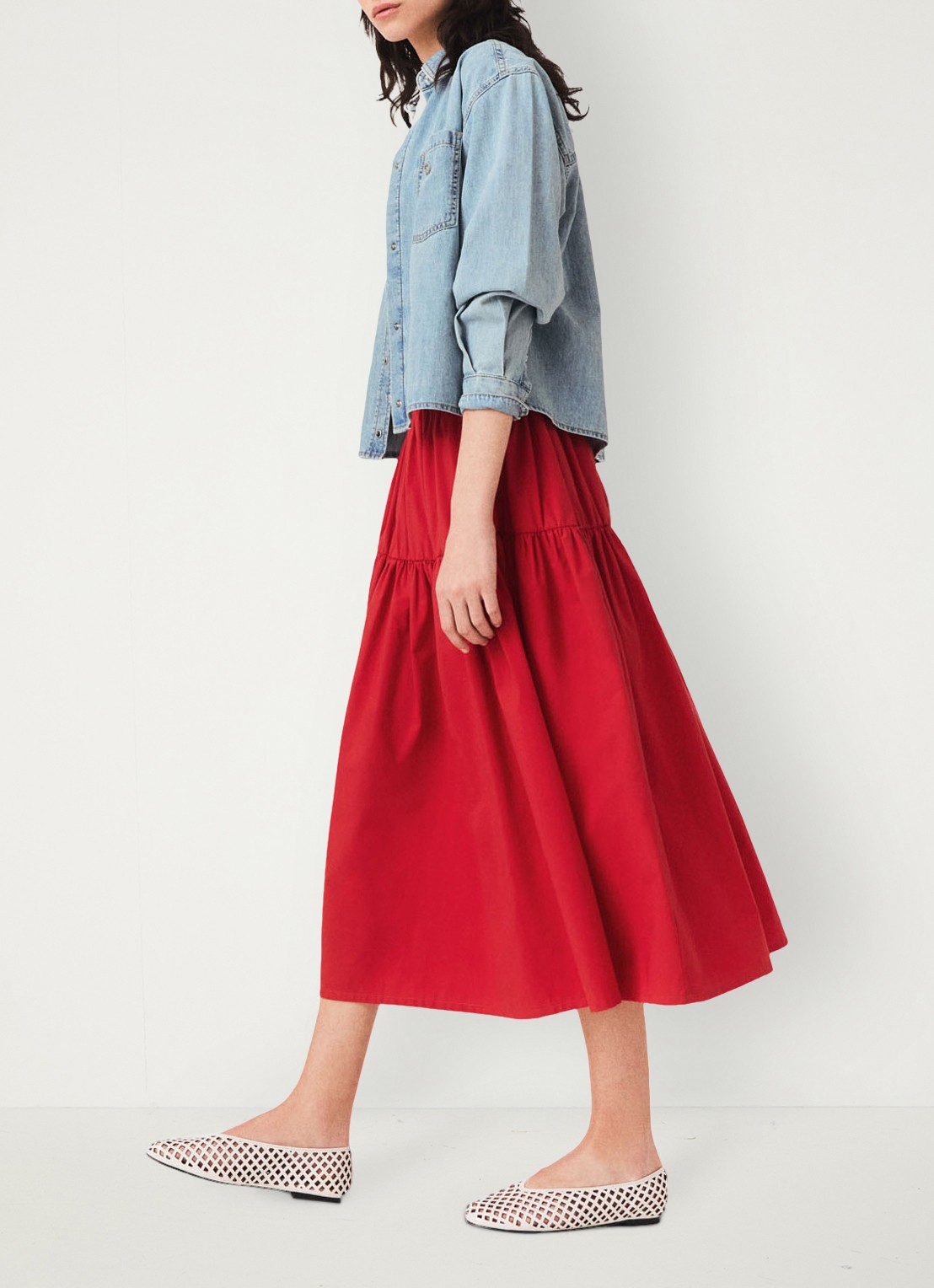 Maje Lange geplooide rok - detail rood