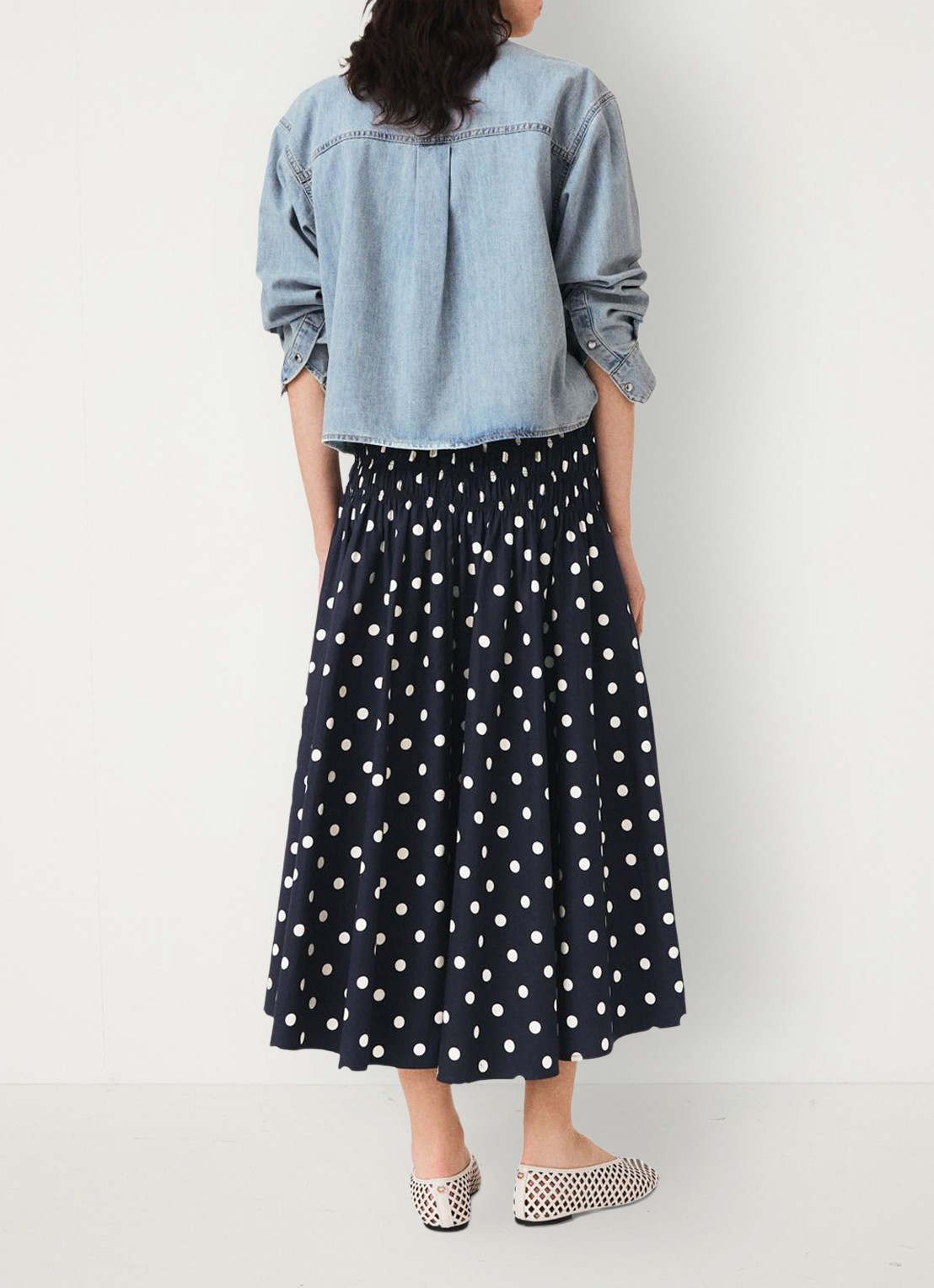 Maje Lange katoenen rok - achterkant donkerblauw