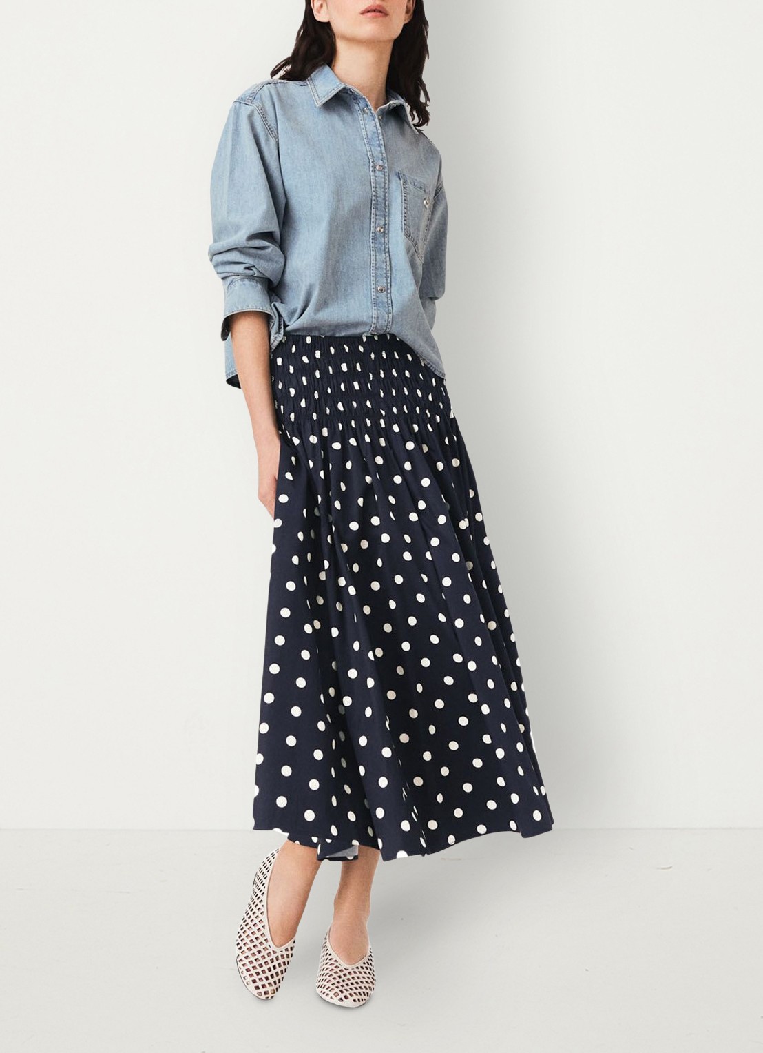 Maje Lange katoenen rok - detail 3 donkerblauw