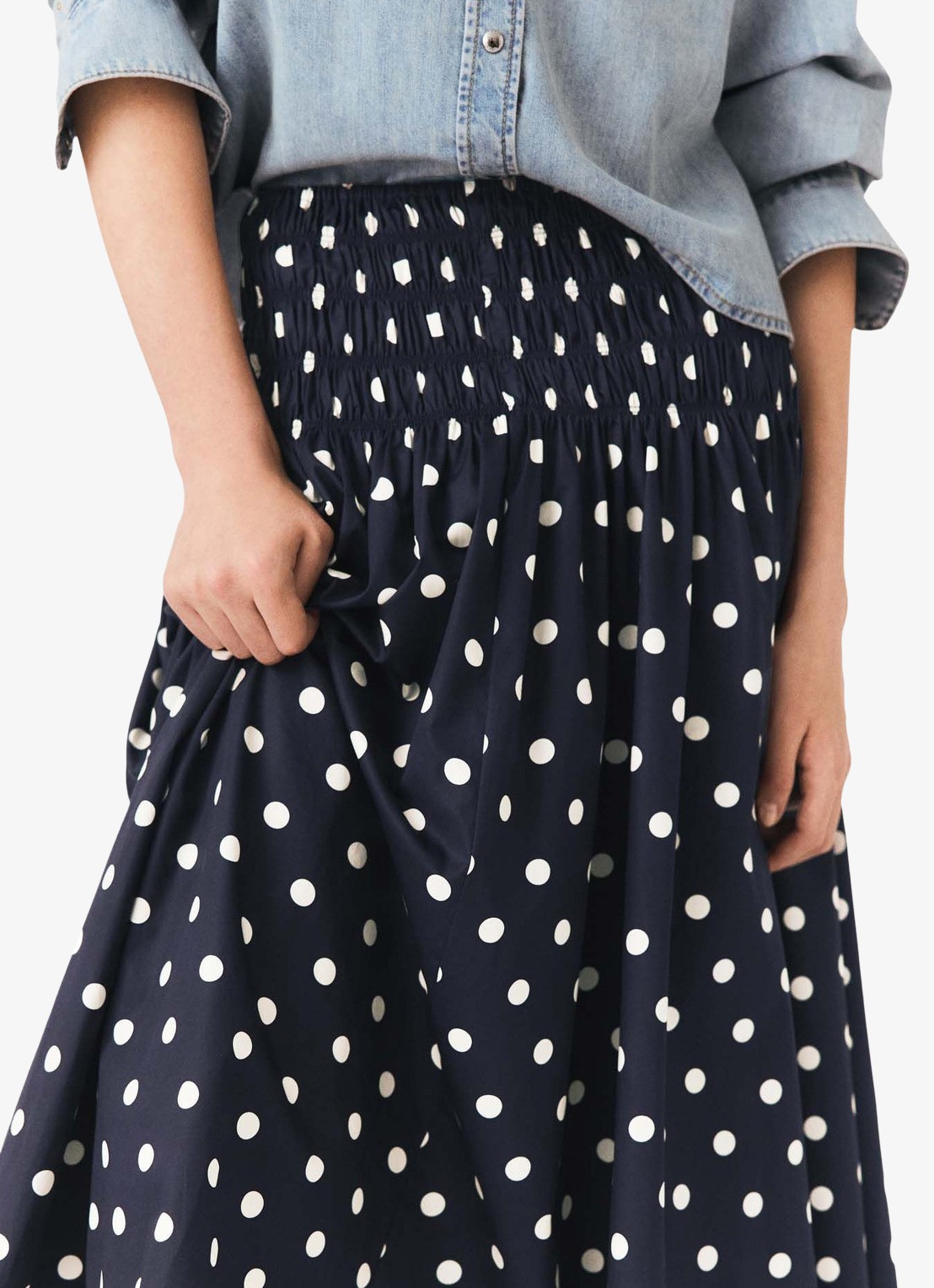 Maje Lange katoenen rok - detail 4 donkerblauw