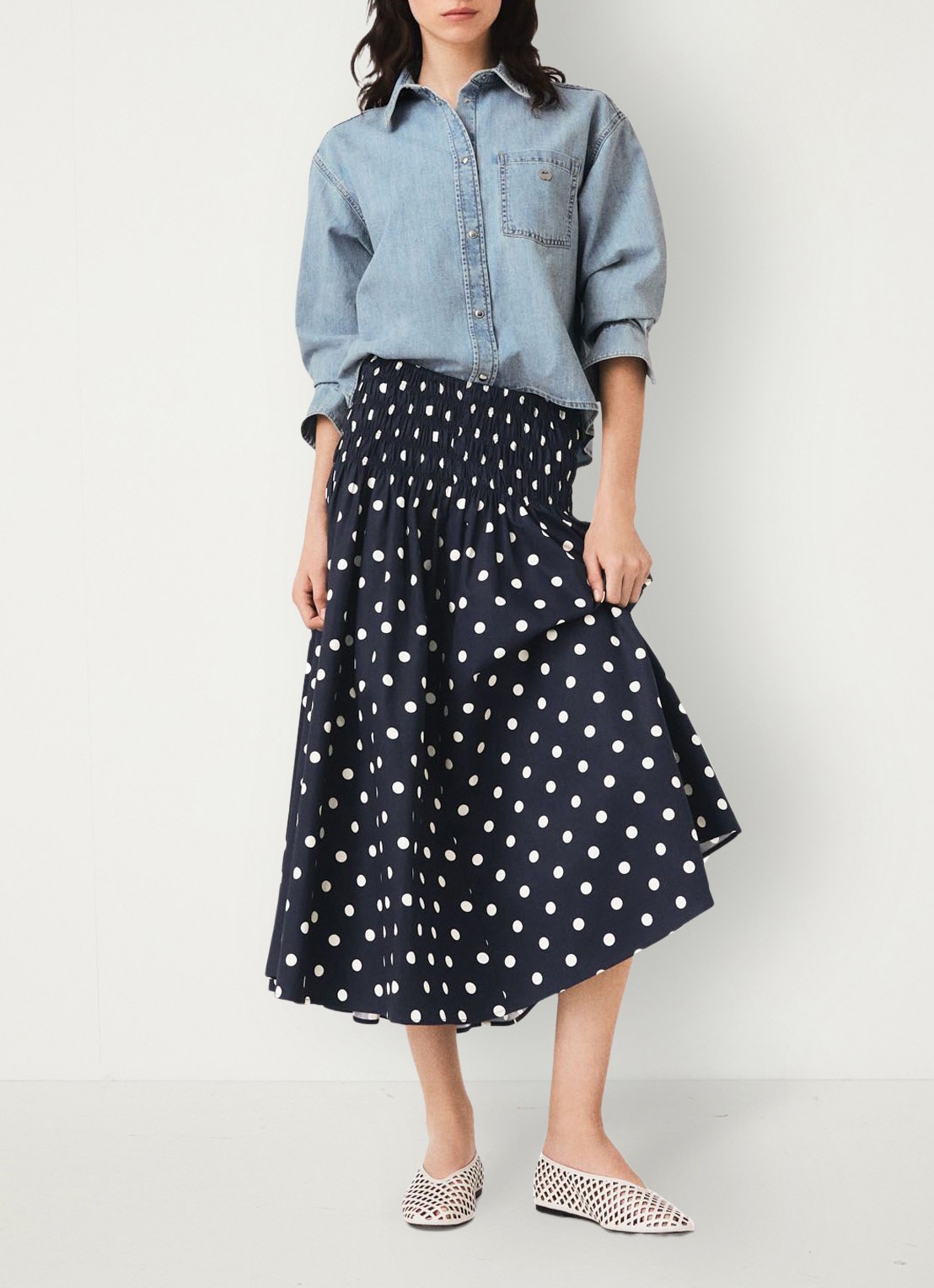 Maje Lange katoenen rok - voorkant 7 donkerblauw