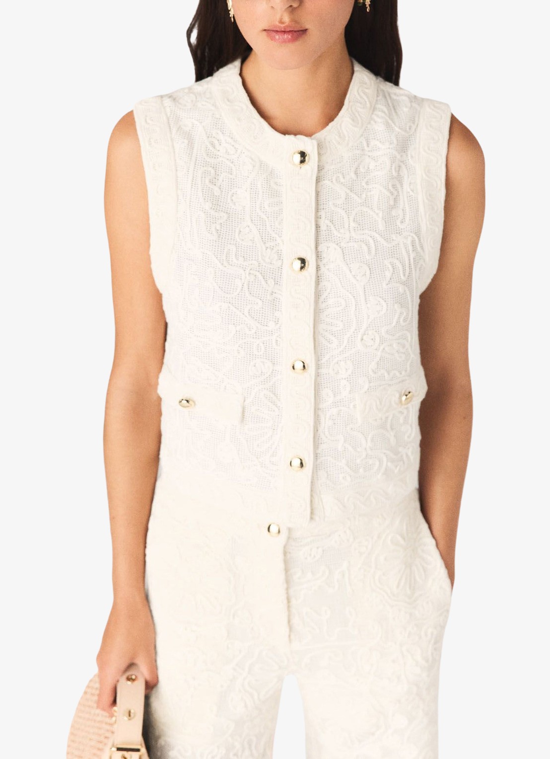 Maje Laros top met borduring - detail beige
