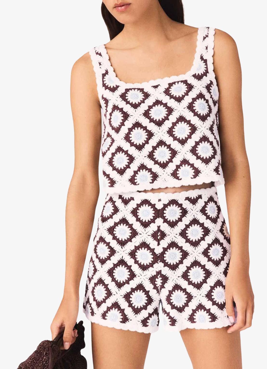 Maje Letunia tanktop met ingebreid patroon - detail bruin