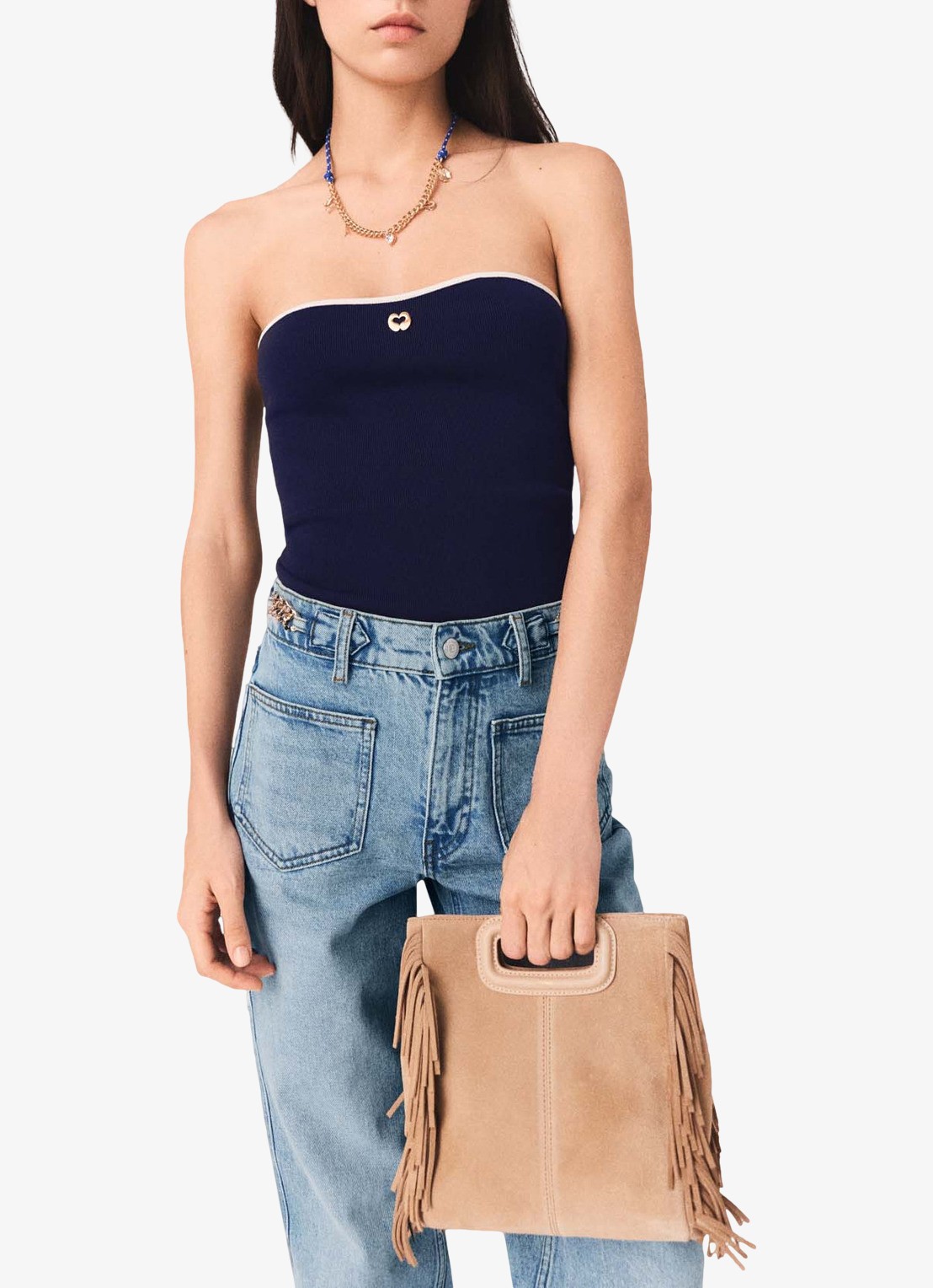 Maje Lilose strapless top met logo - detail 4 donkerblauw