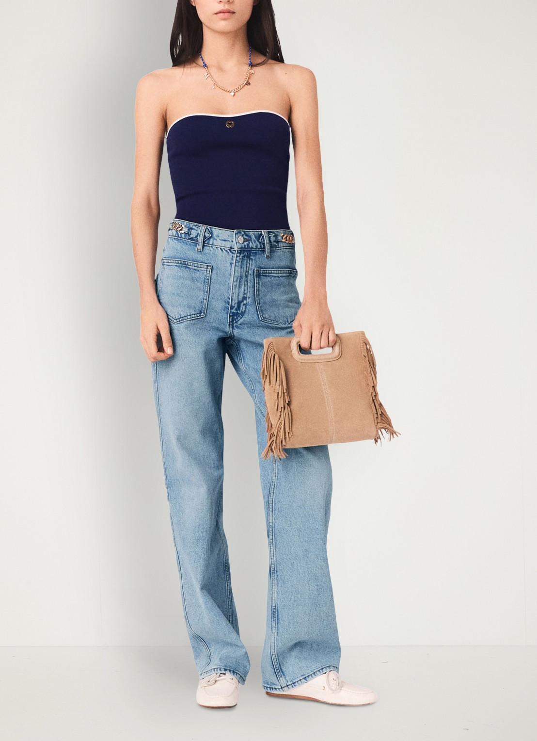 Maje Lilose strapless top met logo - voorkant 3 donkerblauw