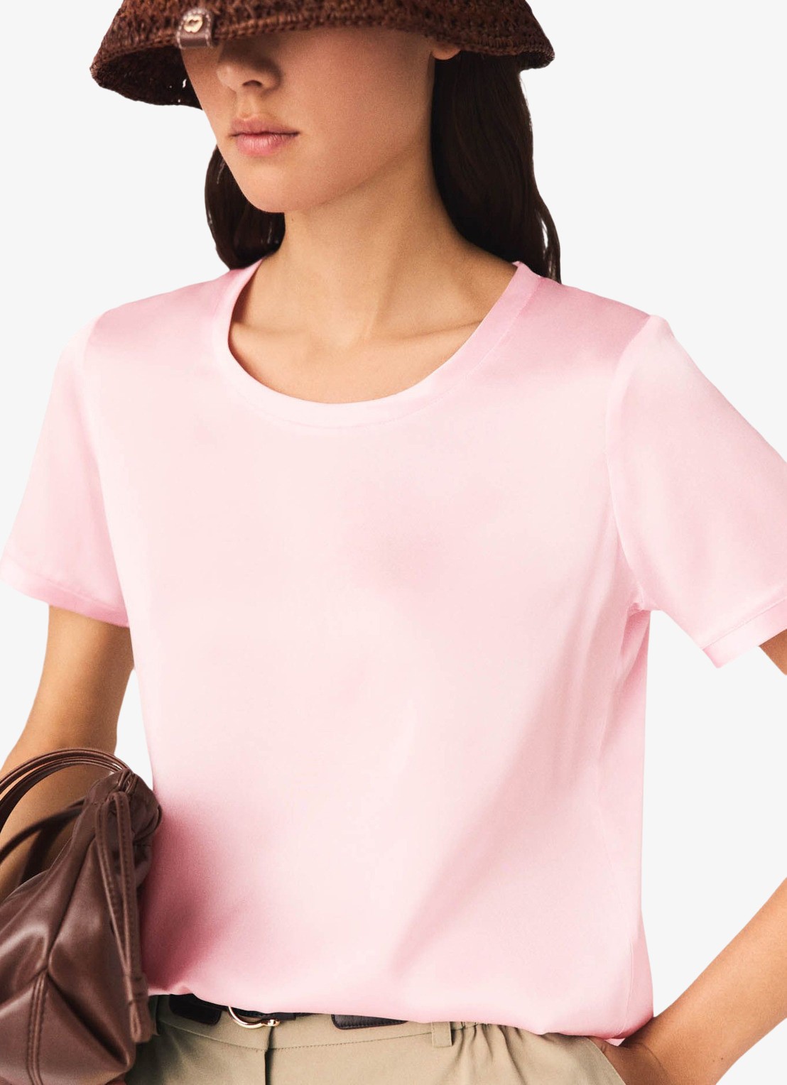 Maje Limeon T-shirt van zijde met ronde hals - detail 2 roze